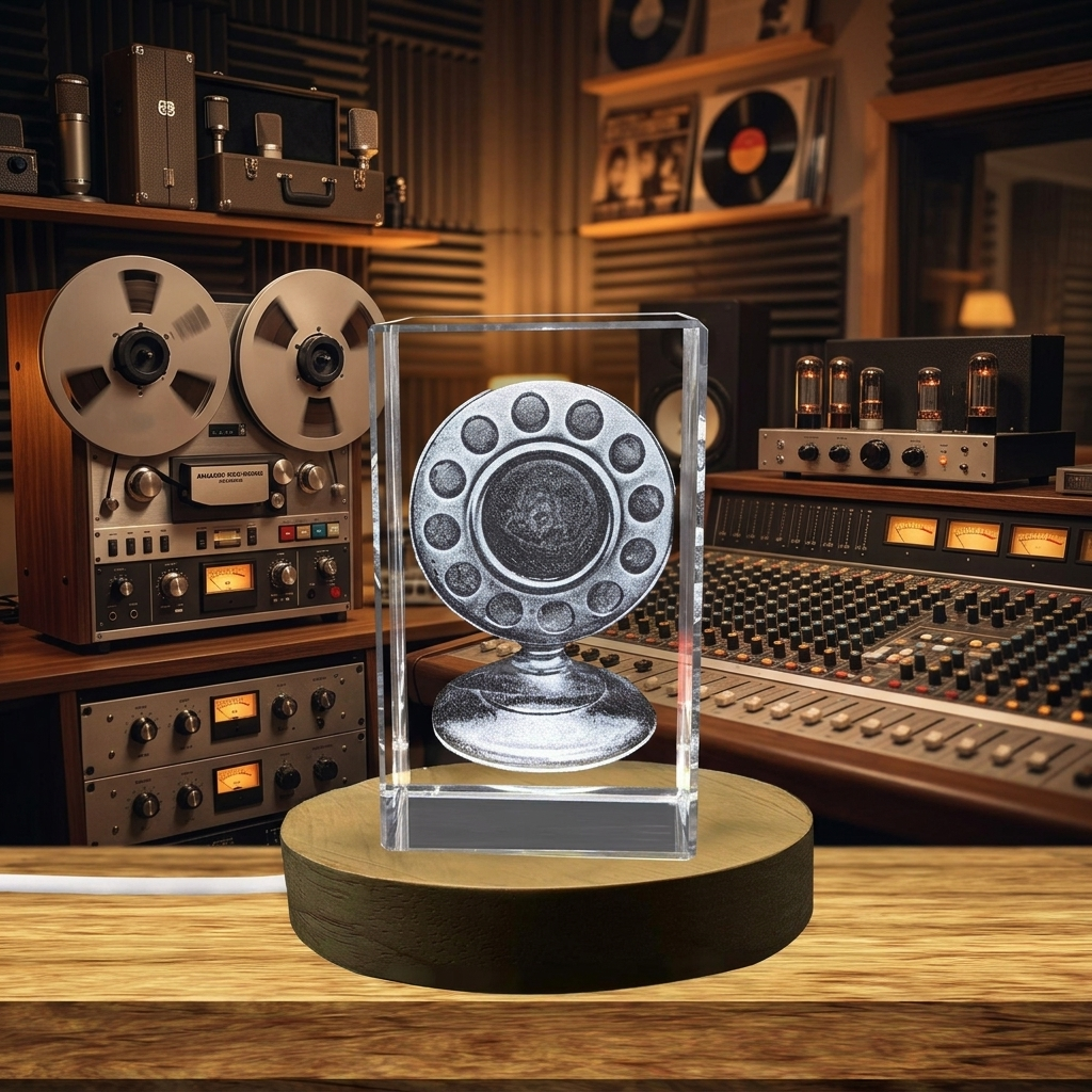 3D Crystal Carbon Microphone Trophy - Unique Award for Recording History - Custom Award From A&B Crystal Collection
