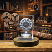 3D Crystal Carbon Microphone Trophy - Unique Award for Recording History