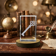 3D Engraved Crystal Key Charm Trophy Award with LED Base - Vintage Keepsake Gift
