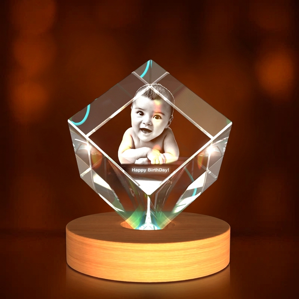 Medium Diamond 3D Crystal Photo Gift - Custom Award From A&B Crystal Collection