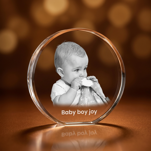 Small Round 3D Crystal Photo Gift - Custom Award From A&B Crystal Collection