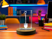 3D Engraved Crystal Shovel Trophy Award - Symbolizing Strength, Purpose & Progress