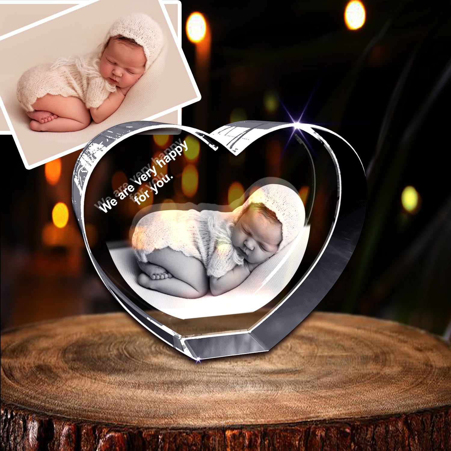 Personalized 3D Crystal Photo Gifts - Made in Canada Heart Without LED Base A&B Crystal Collection