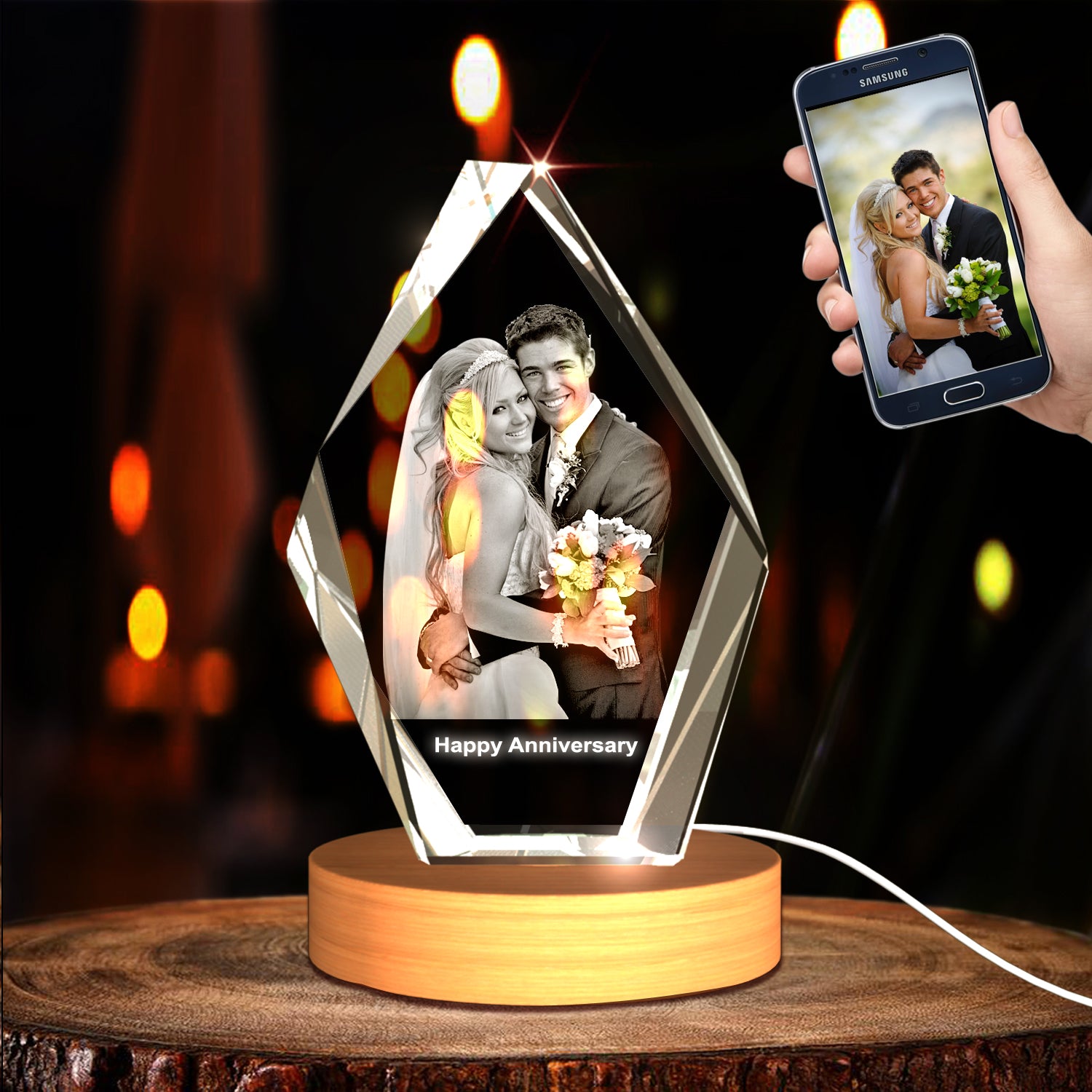 Personalized 3D Crystal Photo Gifts - Made in Canada Iceberg Large With LED Base A&B Crystal Collection