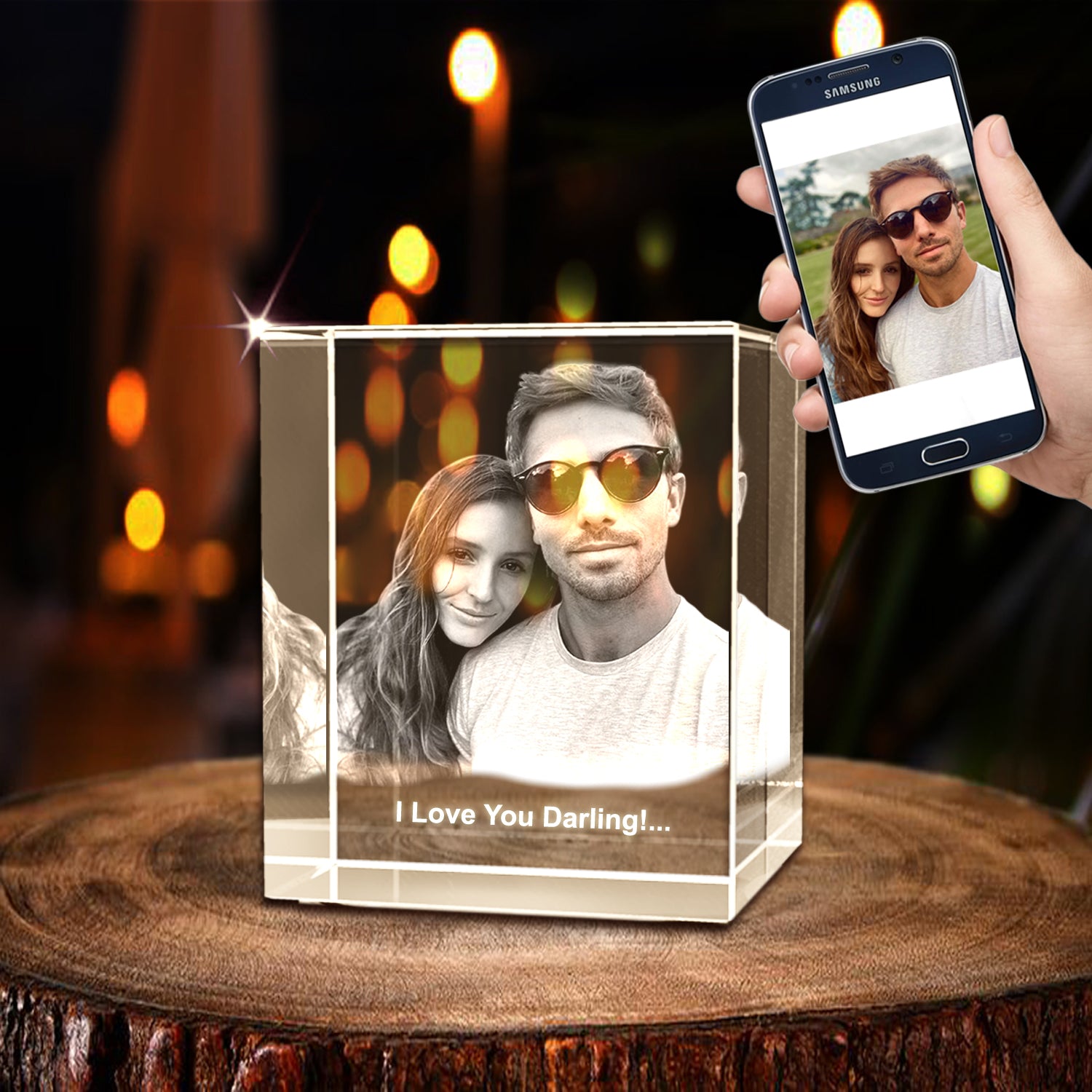 Personalized 3D Crystal Photo Gifts - Made in Canada Rectangle Medium Without LED Base A&B Crystal Collection