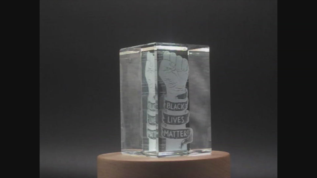 Raised Fist 3D Engraved Crystal 