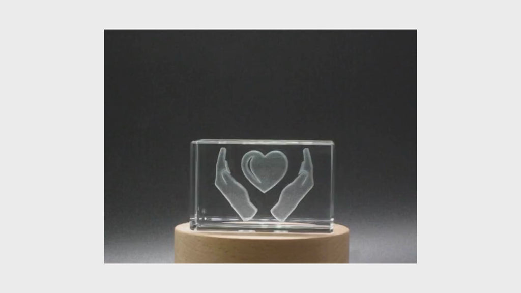 Heart in Hands 3D Engraved  Crystal 