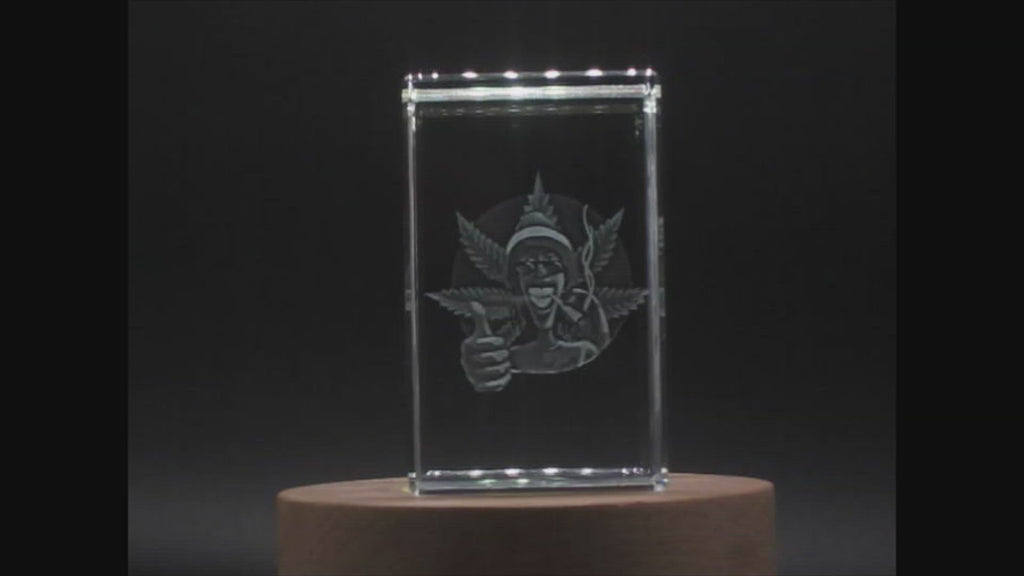 Rastaman Smokes Marijuana 3D Engraved Crystal