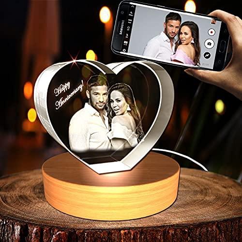 Personalized Photo Gifts Heart Small With LED Base A&B Crystal Collection