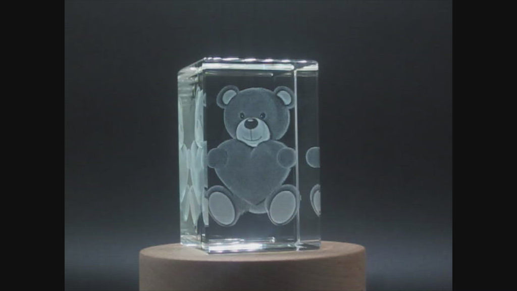 Cute Teddy Holding a Heart 3D Engraved Crystal 