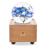 Real Preserved Flower Wireless Bluetooth Speaker, LED Night Light in Glass Dome Blue Hydrangea A&B Crystal Collection