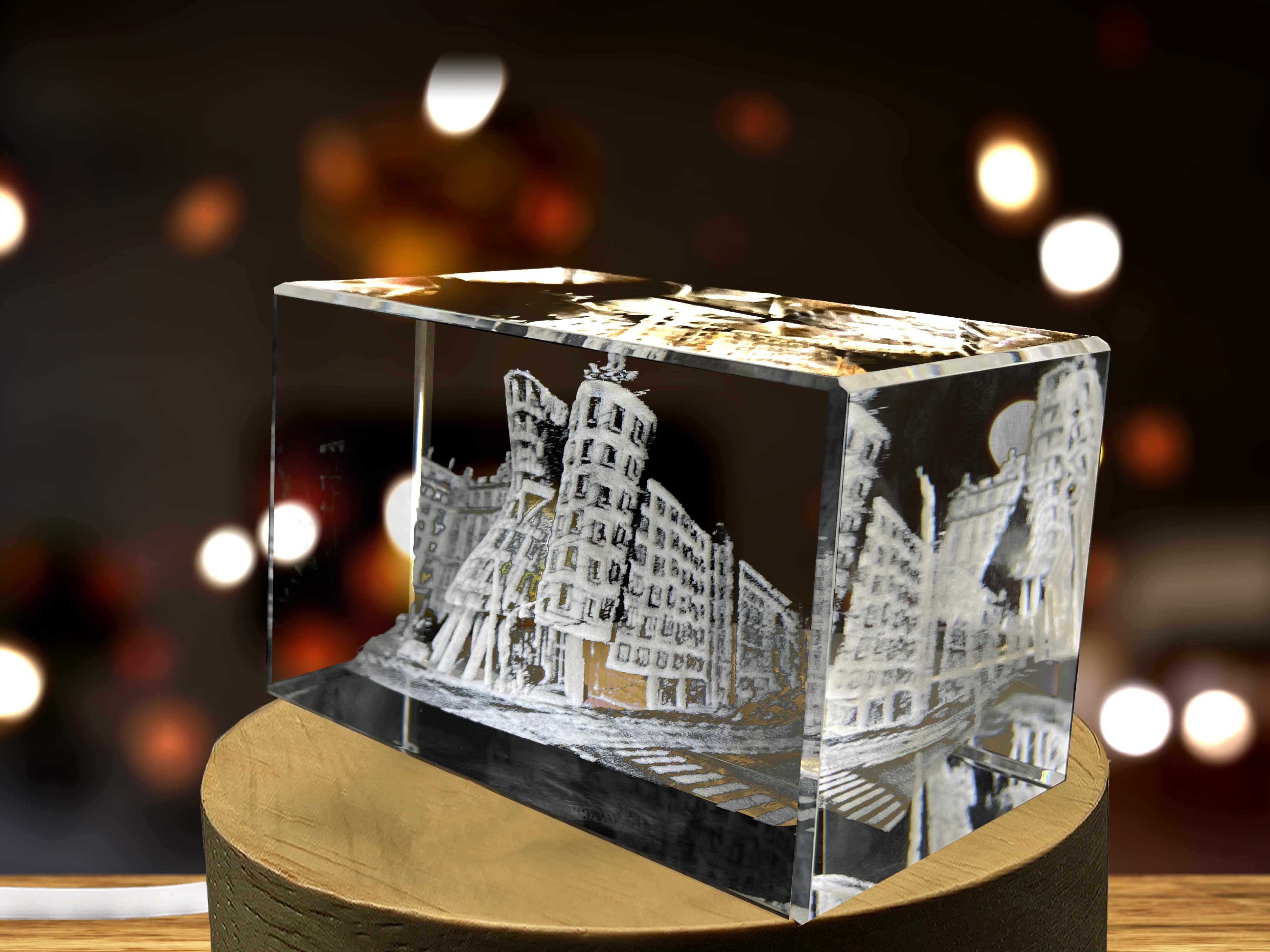Dancing House 3D Engraved Crystal Keepsake Souvenir A&B Crystal Collection