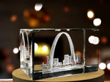 The Gateway Arch 3D Engraved Crystal Keepsake Souvenir A&B Crystal Collection
