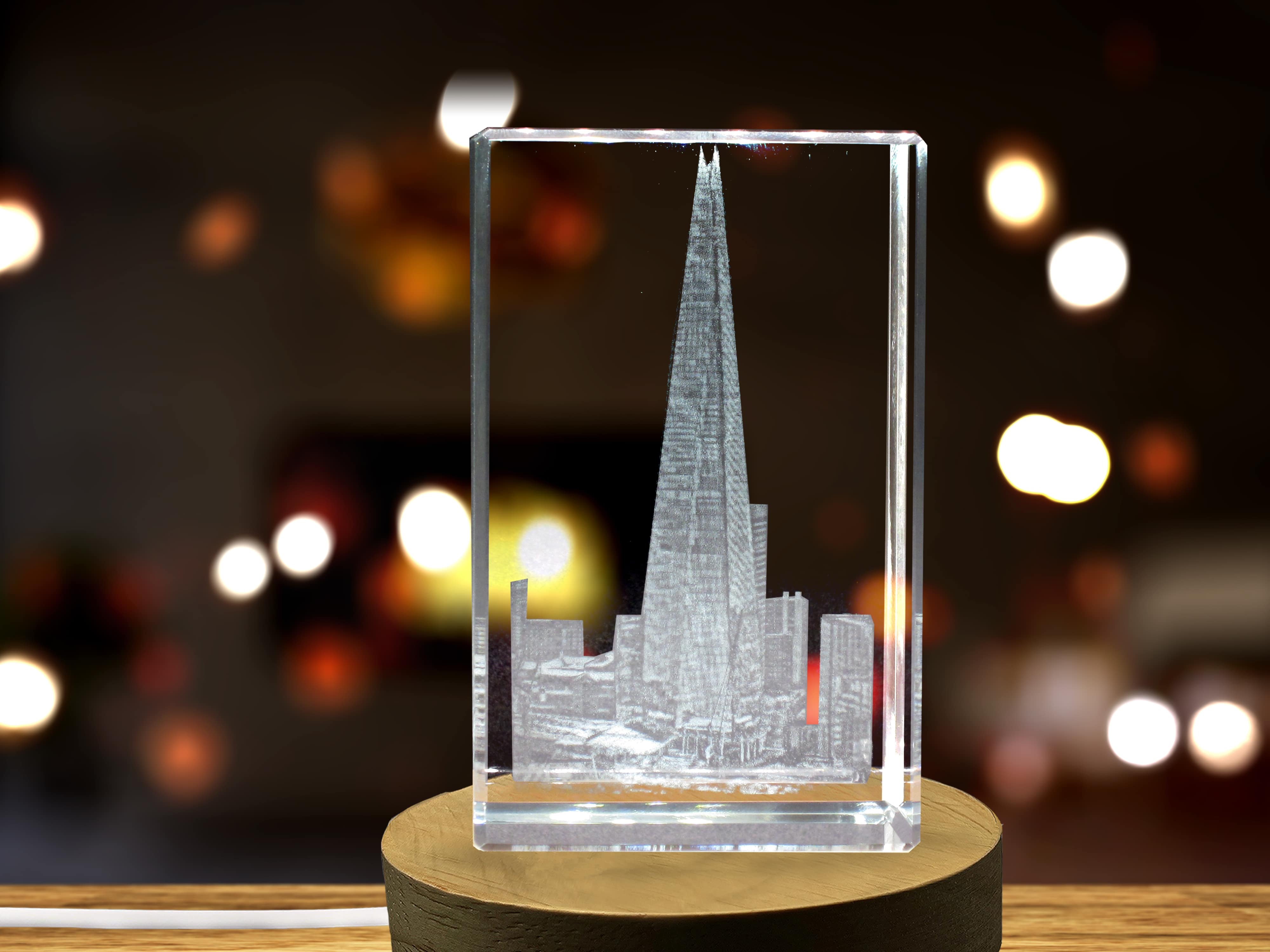 The Shard 3D Engraved Crystal Keepsake Souvenir with LED Base Light A&B Crystal Collection