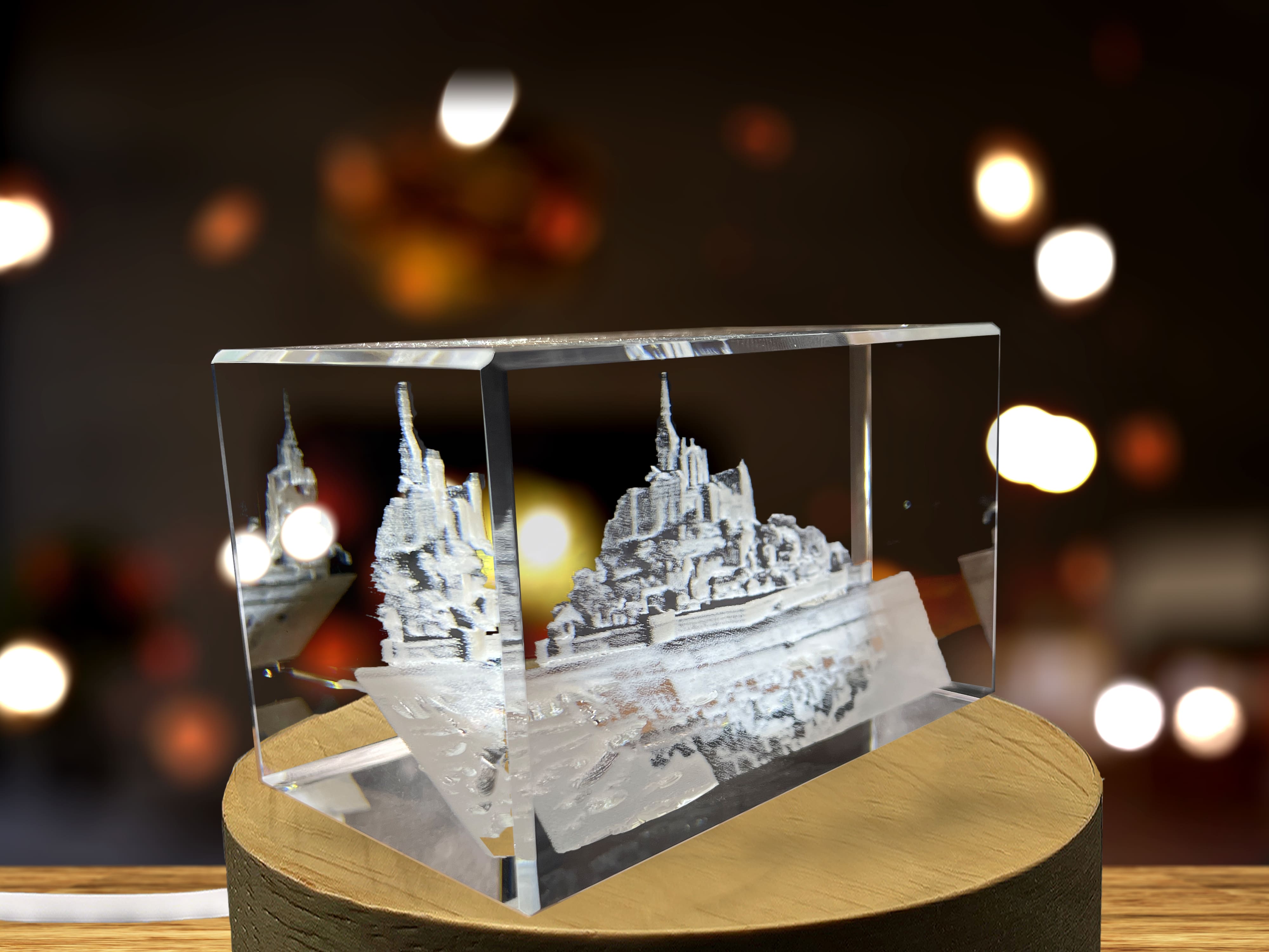 Le Mont-Saint-Michel 3D Engraved Crystal Keepsake Souvenir A&B Crystal Collection