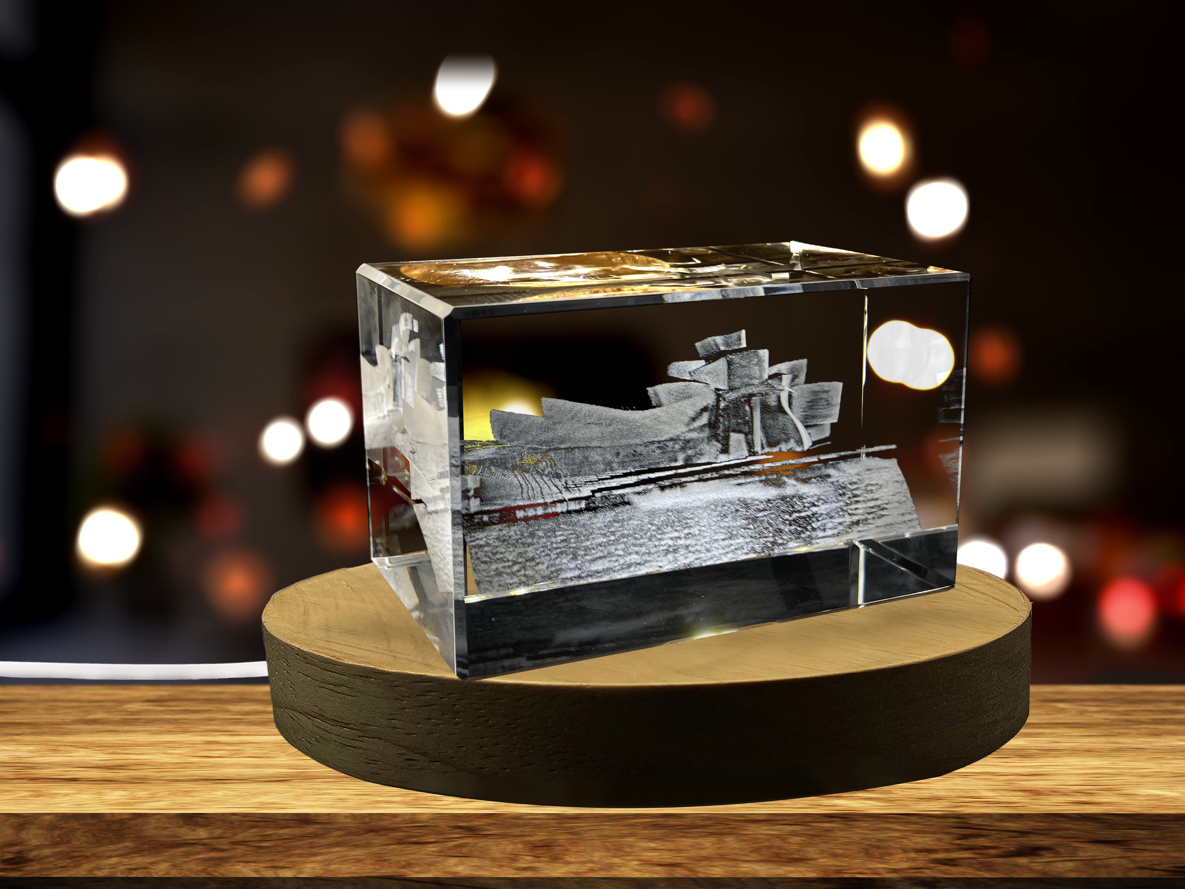 The Guggenheim Bilbao Spain 3D Engraved Crystal Keepsake A&B Crystal Collection