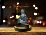 Mona Lisa 3D Engraved Crystal Decor with LED Base - Made in Canada - Gift Box Included A&B Crystal Collection