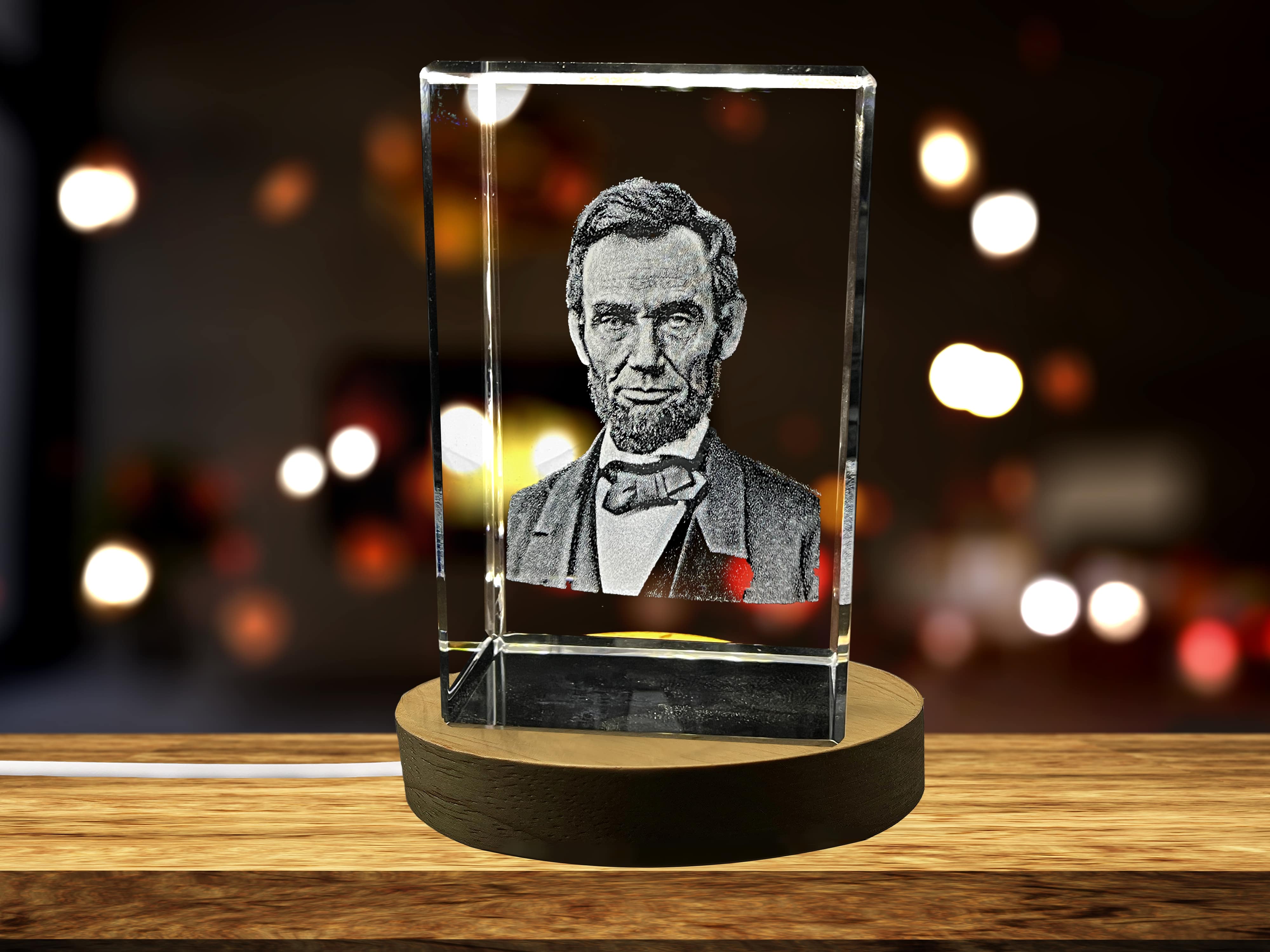 Abraham Lincoln 3D Engraved Crystal Memorabilia A&B Crystal Collection