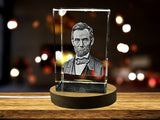 Abraham Lincoln 3D Engraved Crystal Memorabilia - Made-to-Order with LED Base - Premium Crystal - Exclusive Design by A&B Crystal Collection