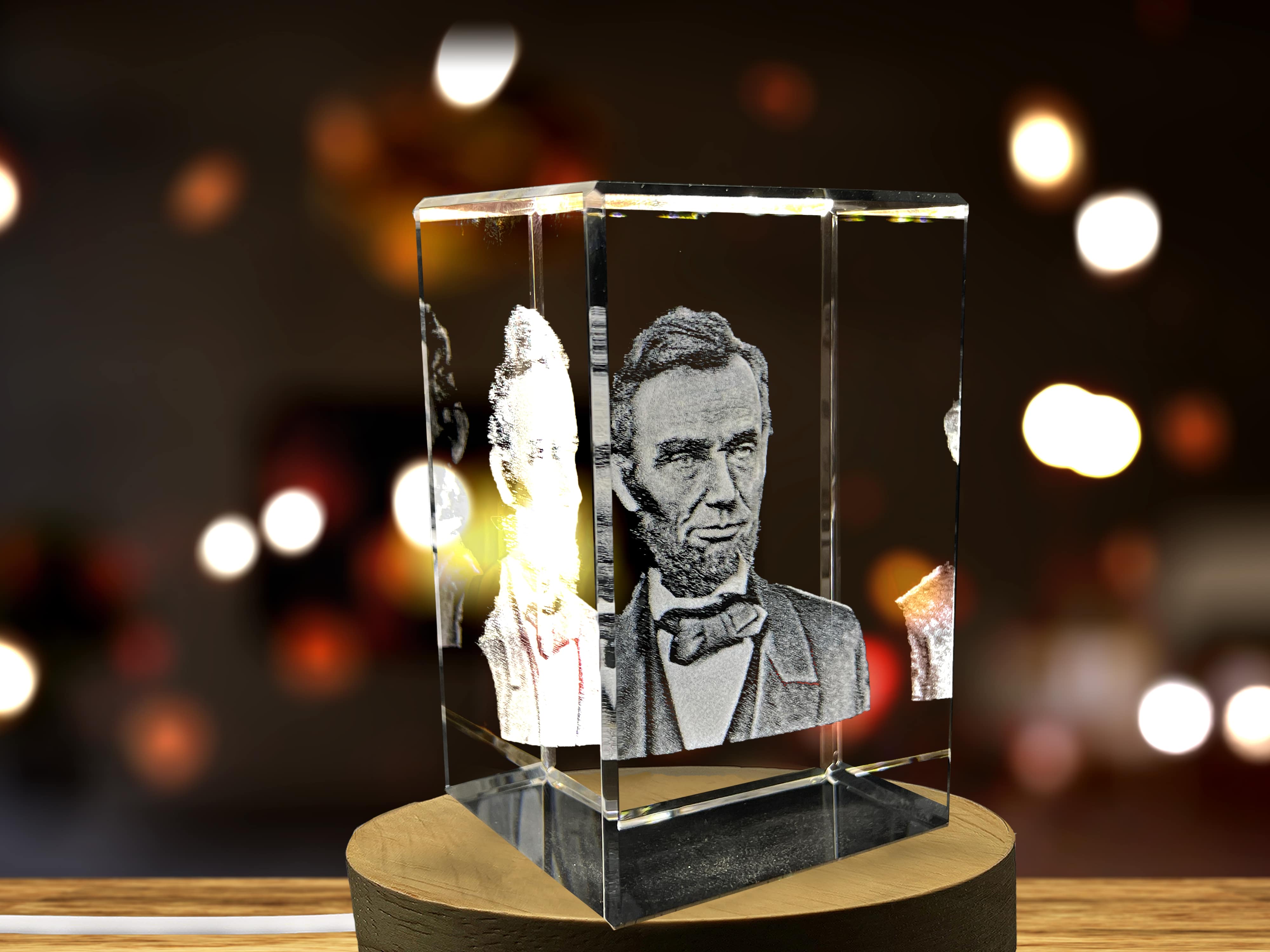 Abraham Lincoln 3D Engraved Crystal Memorabilia - Made-to-Order with LED Base - Premium Crystal - Exclusive Design by A&B Crystal Collection A&B Crystal Collection