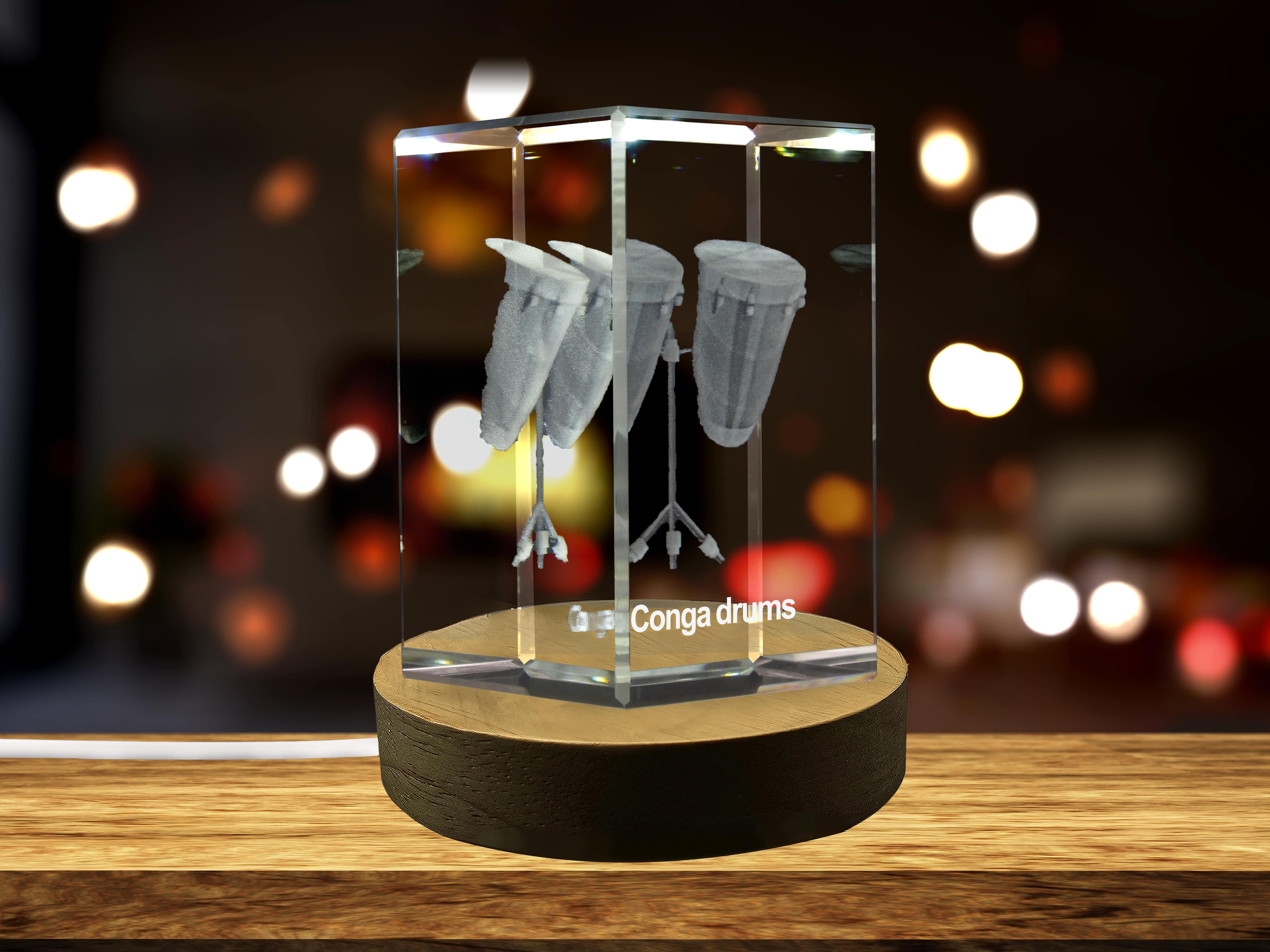 Conga Drums 3D Engraved Crystal | Music 3D Engraved Crystal Keepsake A&B Crystal Collection