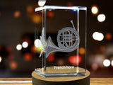 French Horn 3D Engraved Crystal | Music 3D Engraved Crystal Keepsake A&B Crystal Collection