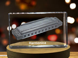 Harmonica 3D Engraved Crystal | Music 3D Engraved Crystal Keepsake A&B Crystal Collection