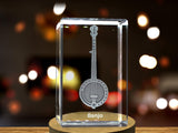 Banjo 3D Engraved Crystal | Music 3D Engraved Crystal Keepsake A&B Crystal Collection