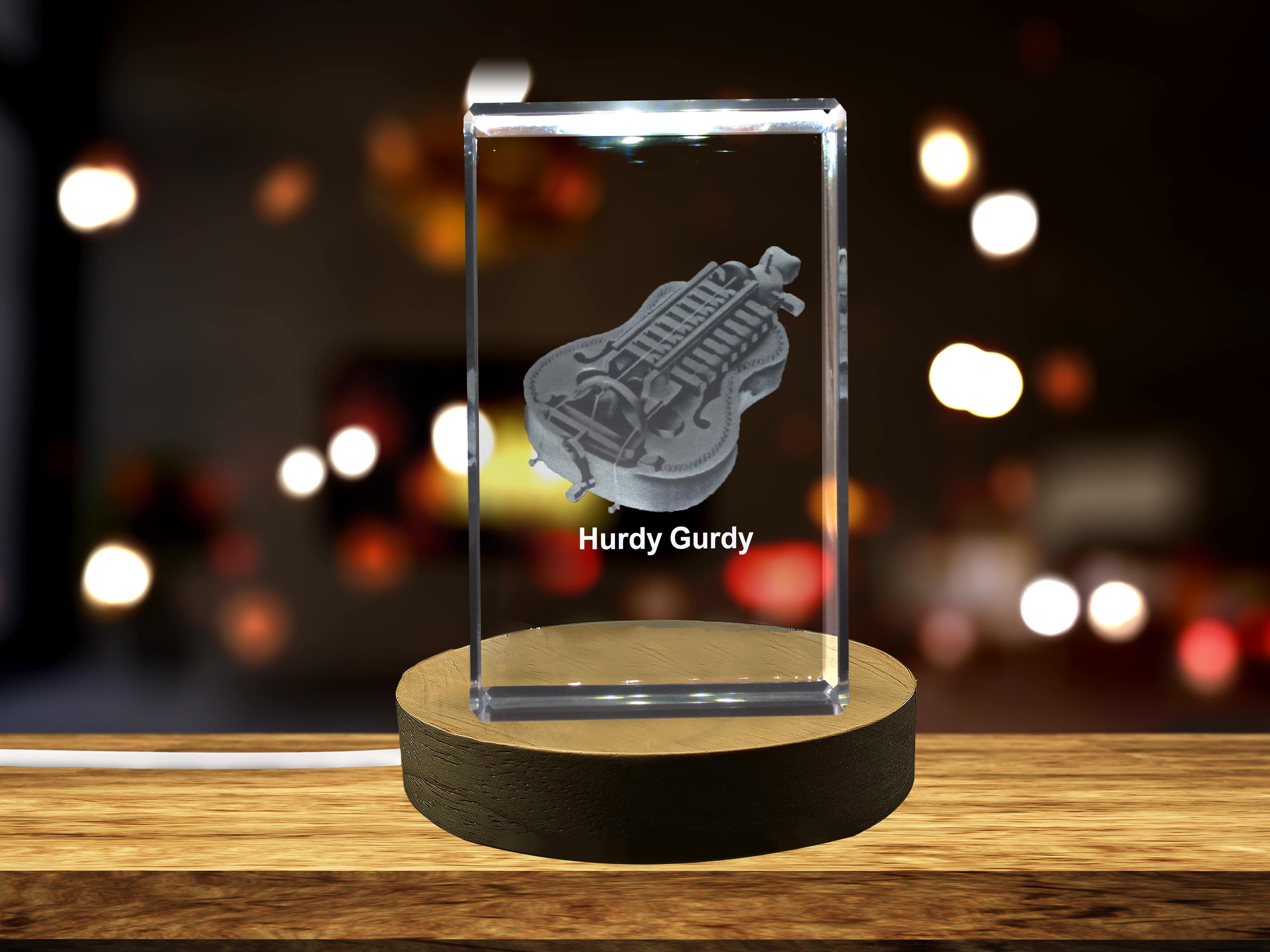 Hurdy Gurdy 3D Engraved Crystal | Music 3D Engraved Crystal Keepsake A&B Crystal Collection
