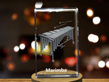 Marimba Crystal Keepsake - Engraved 3D Percussion Instrument Art - Illuminate Your Space A&B Crystal Collection