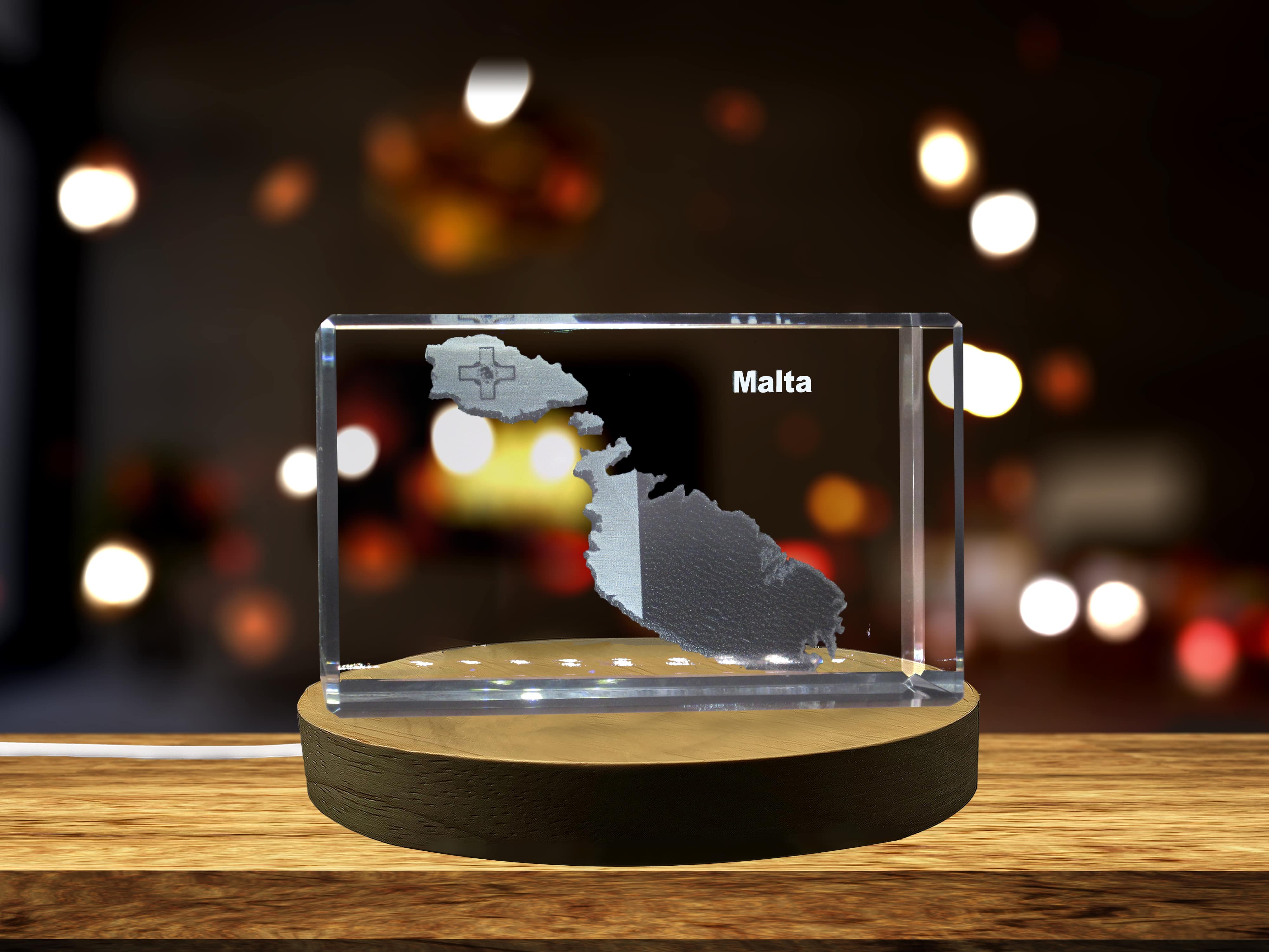 Malta 3D Engraved Crystal 3D Engraved Crystal Keepsake/Gift/Decor/Collectible/Souvenir A&B Crystal Collection