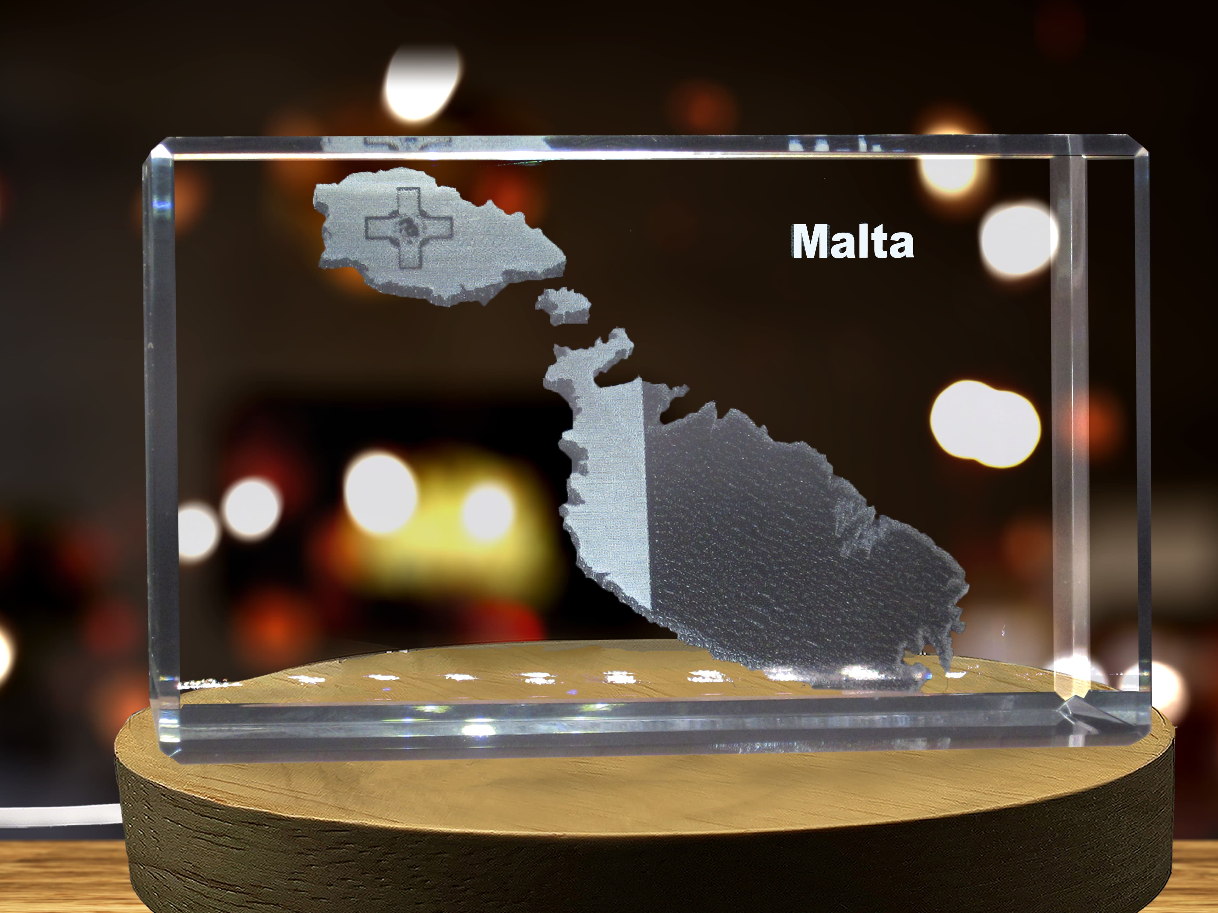 Malta 3D Engraved Crystal 3D Engraved Crystal Keepsake/Gift/Decor/Collectible/Souvenir A&B Crystal Collection