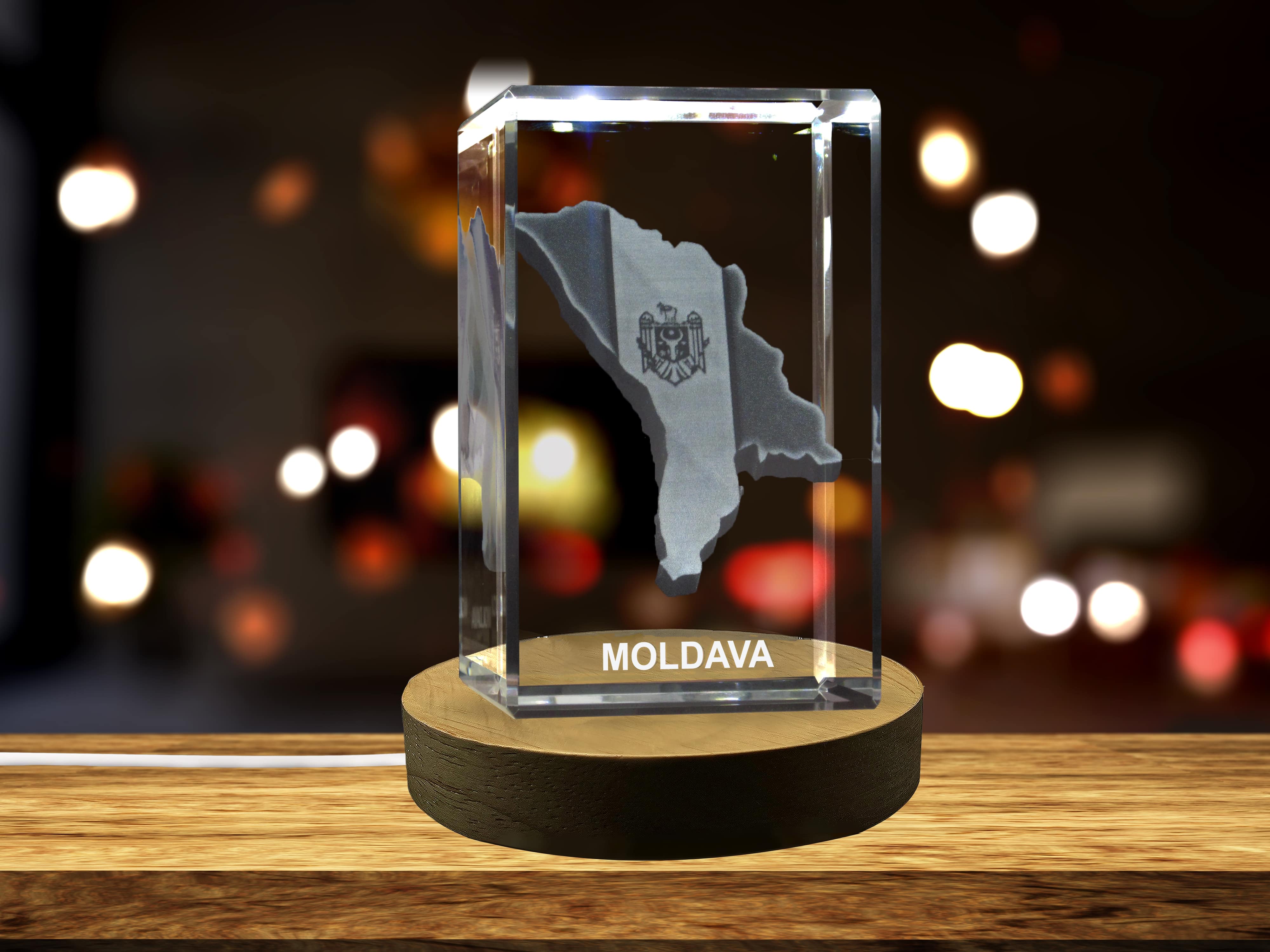 Moldova 3D Engraved Crystal 3D Engraved Crystal Keepsake/Gift/Decor/Collectible/Souvenir A&B Crystal Collection