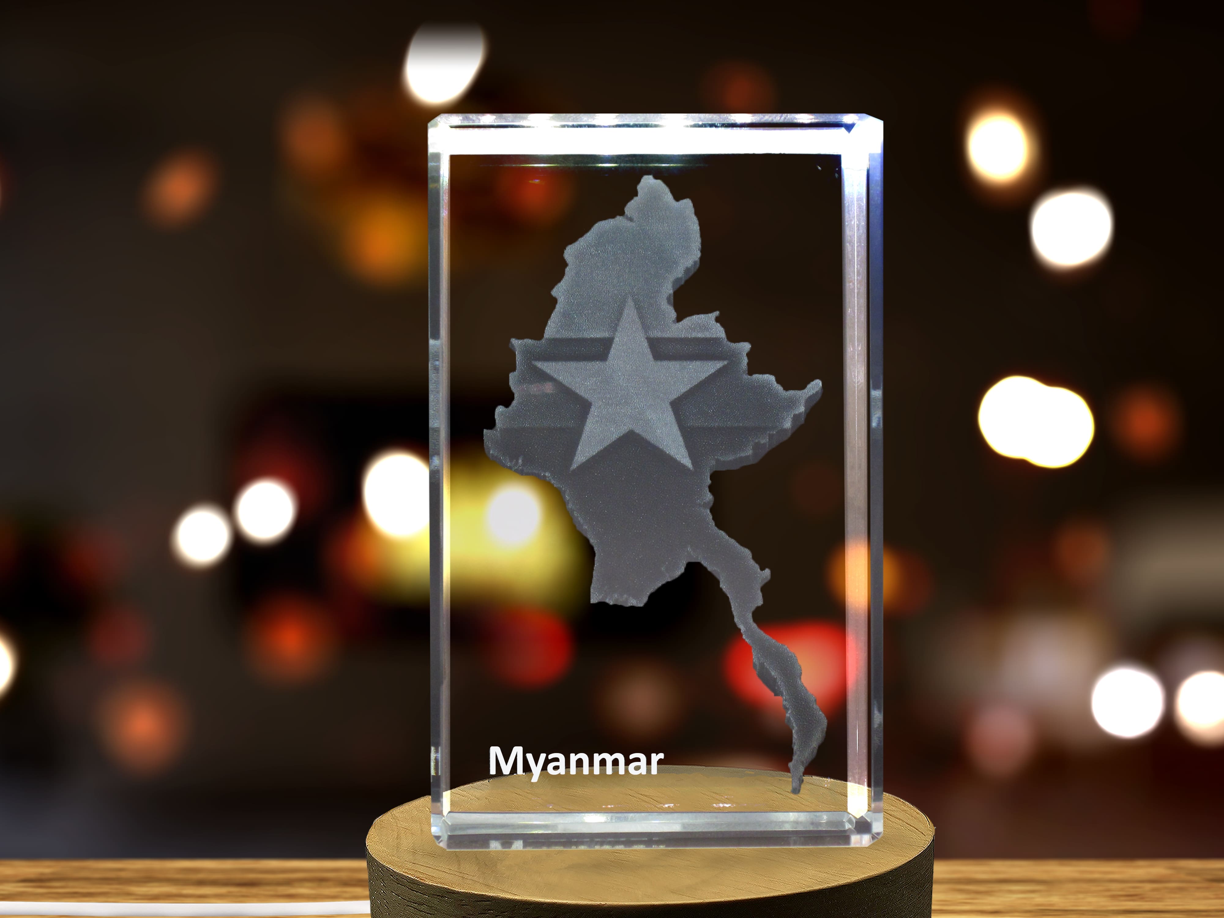 Myanmar 3D Engraved Crystal 3D Engraved Crystal Keepsake/Gift/Decor/Collectible/Souvenir A&B Crystal Collection