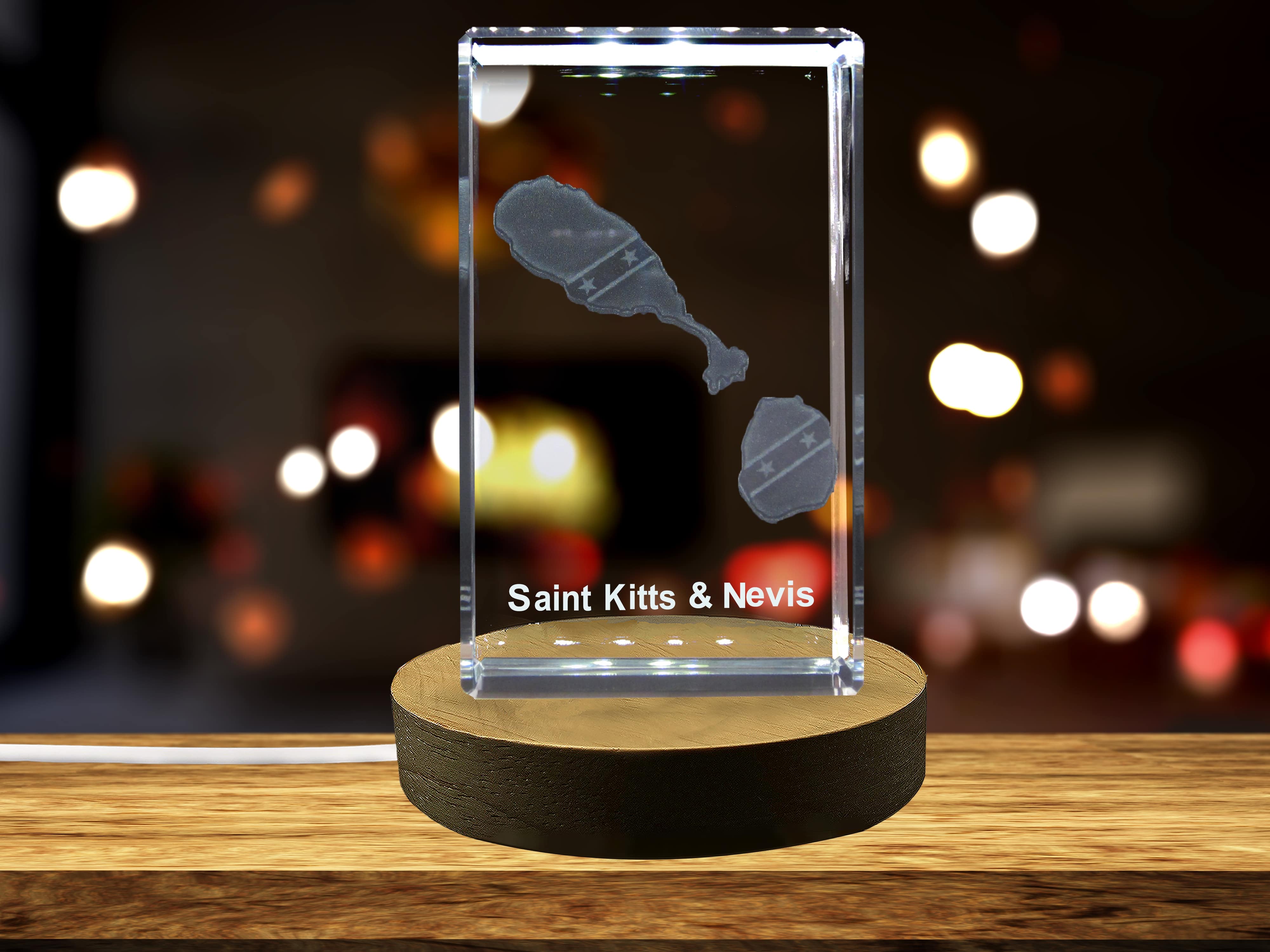 St Kitts & Nevis 3D Engraved Crystal 3D Engraved Crystal Keepsake/Gift/Decor/Collectible/Souvenir A&B Crystal Collection