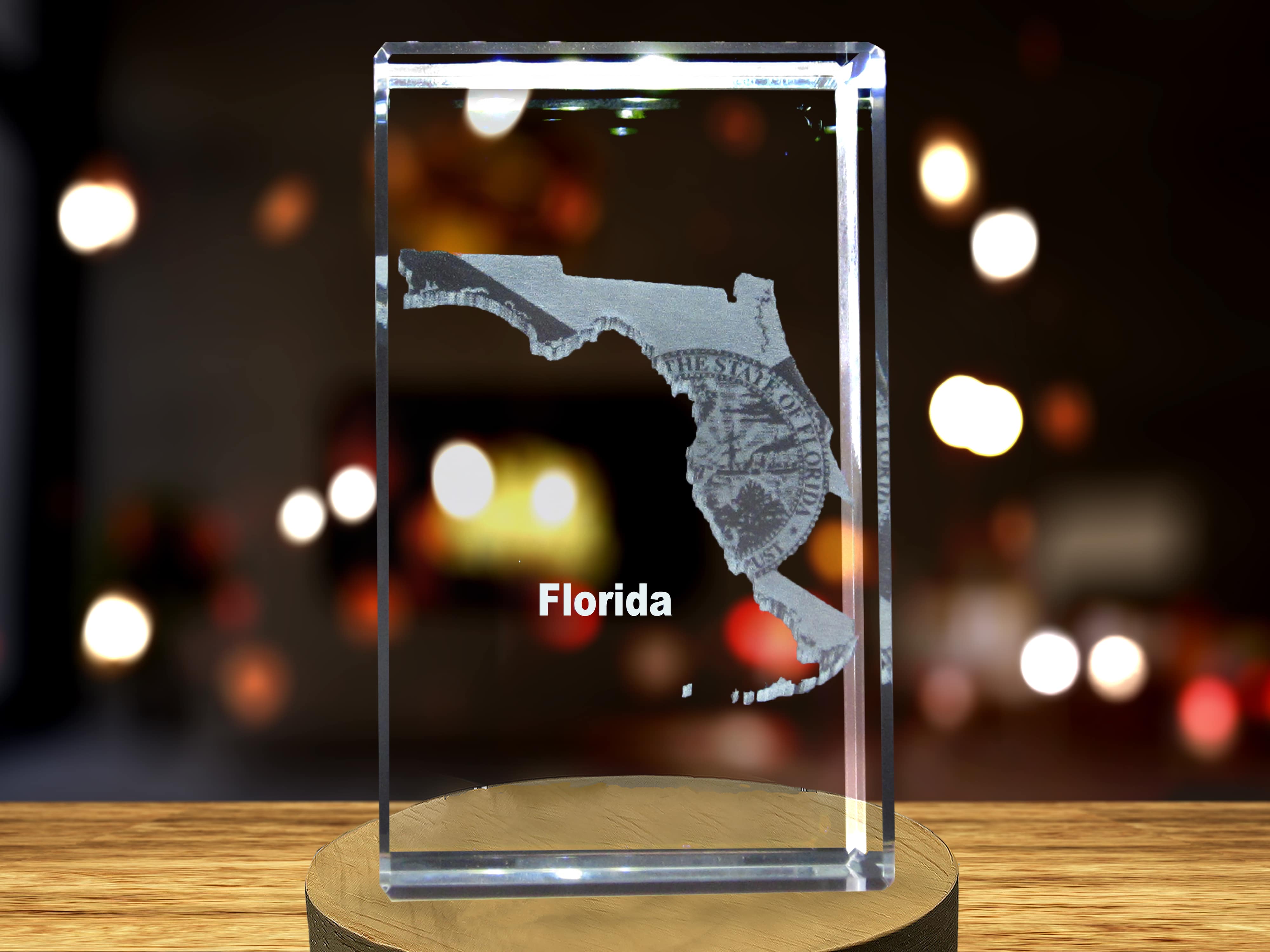 Florida 3D Engraved Crystal 3D Engraved Crystal Keepsake/Gift/Decor/Collectible/Souvenir A&B Crystal Collection