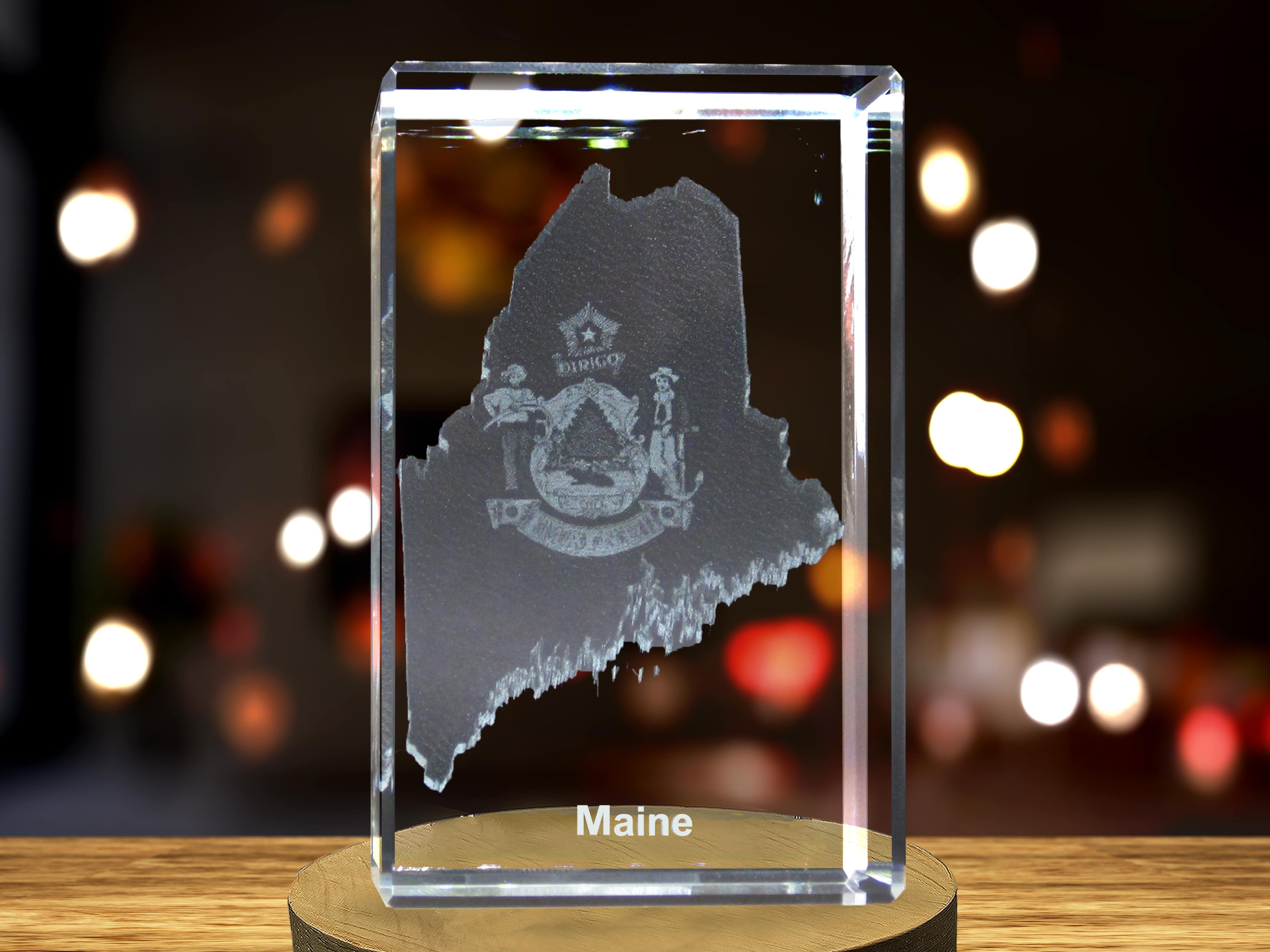 Maine 3D Engraved Crystal 3D Engraved Crystal Keepsake/Gift/Decor/Collectible/Souvenir A&B Crystal Collection