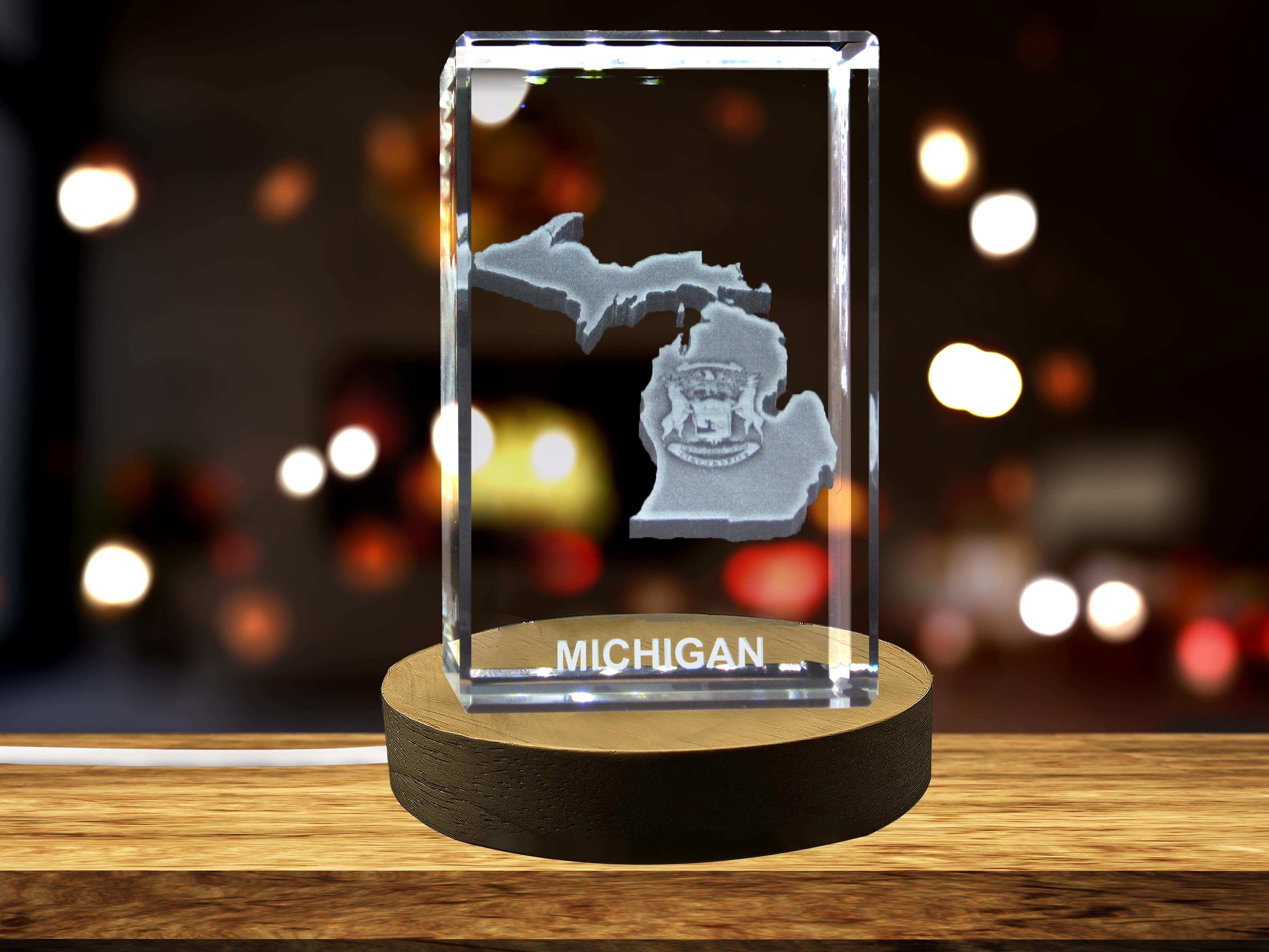 Michigan 3D Engraved Crystal 3D Engraved Crystal Keepsake/Gift/Decor/Collectible/Souvenir A&B Crystal Collection
