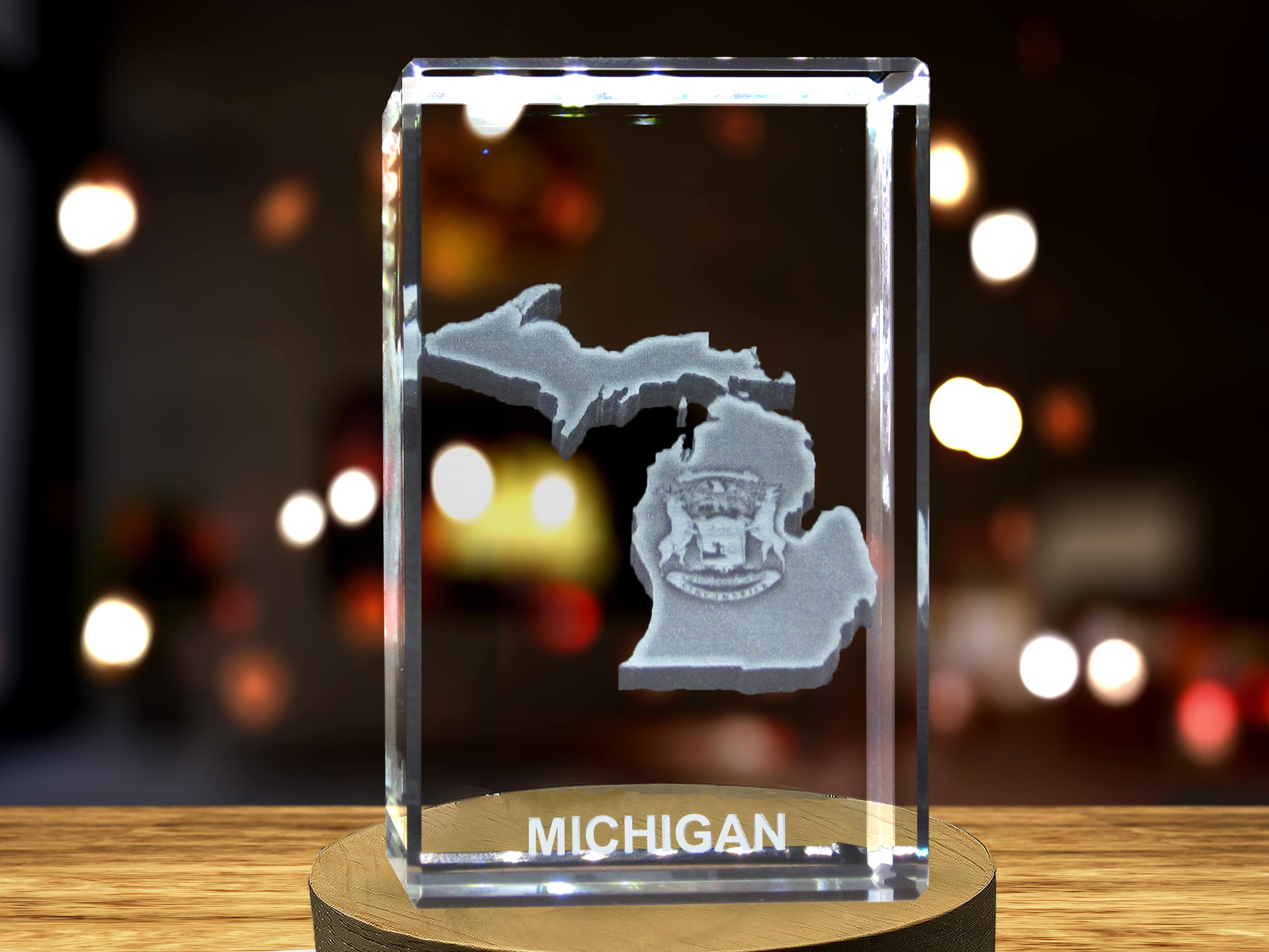 Michigan 3D Engraved Crystal 3D Engraved Crystal Keepsake/Gift/Decor/Collectible/Souvenir A&B Crystal Collection