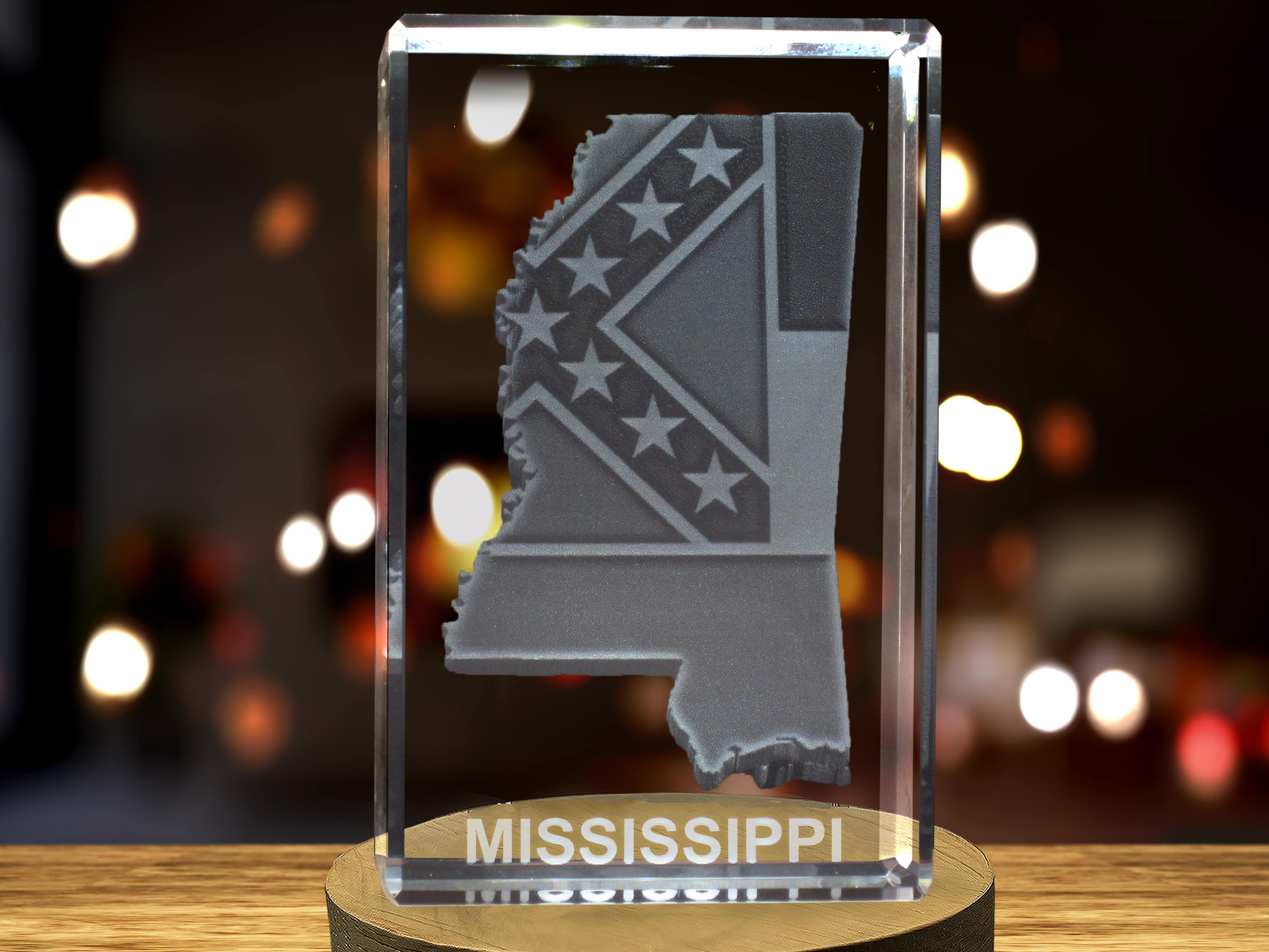 Mississippi 3D Engraved Crystal 3D Engraved Crystal Keepsake/Gift/Decor/Collectible/Souvenir A&B Crystal Collection