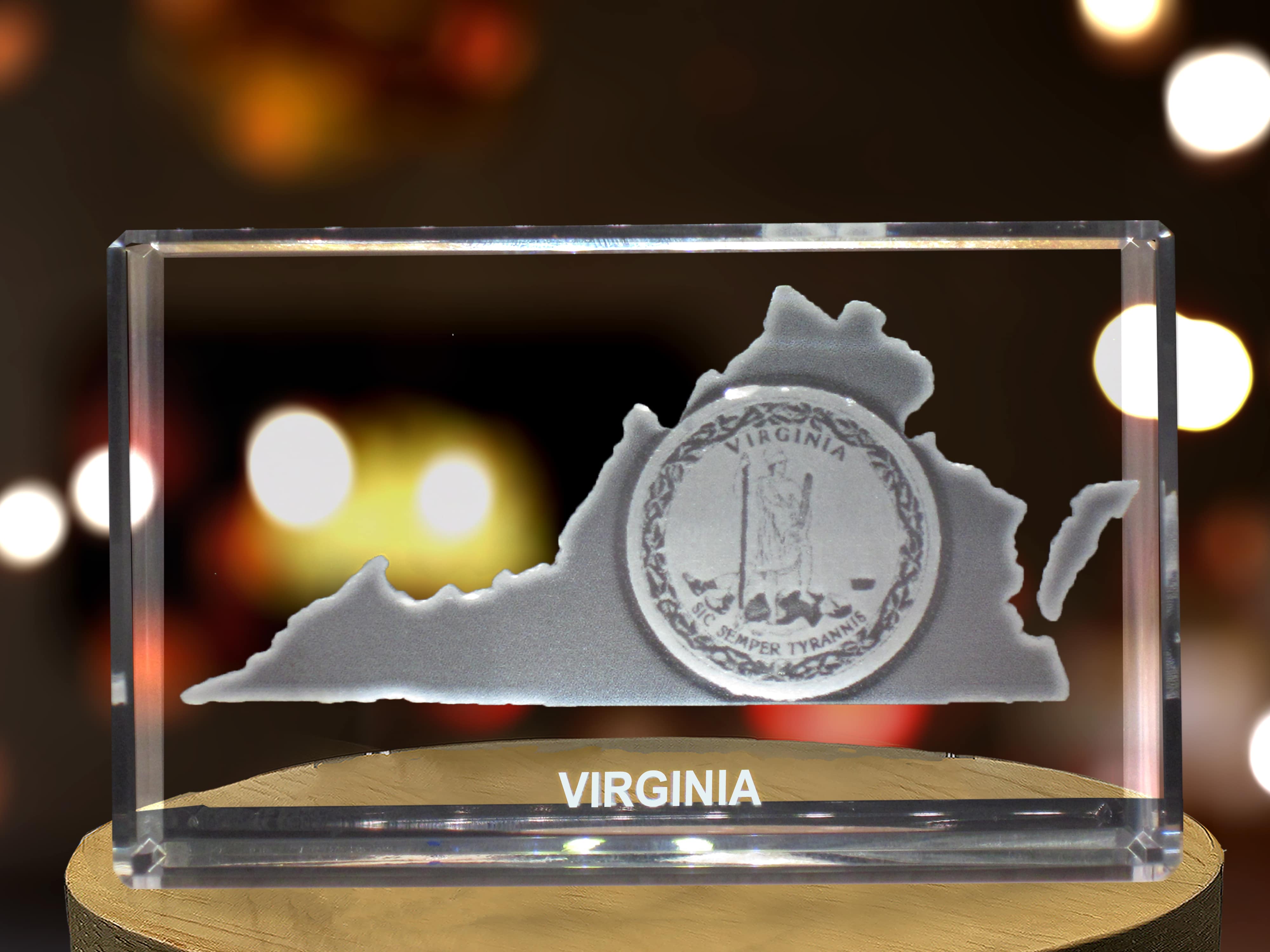 Virginia 3D Engraved Crystal 3D Engraved Crystal Keepsake/Gift/Decor/Collectible/Souvenir A&B Crystal Collection