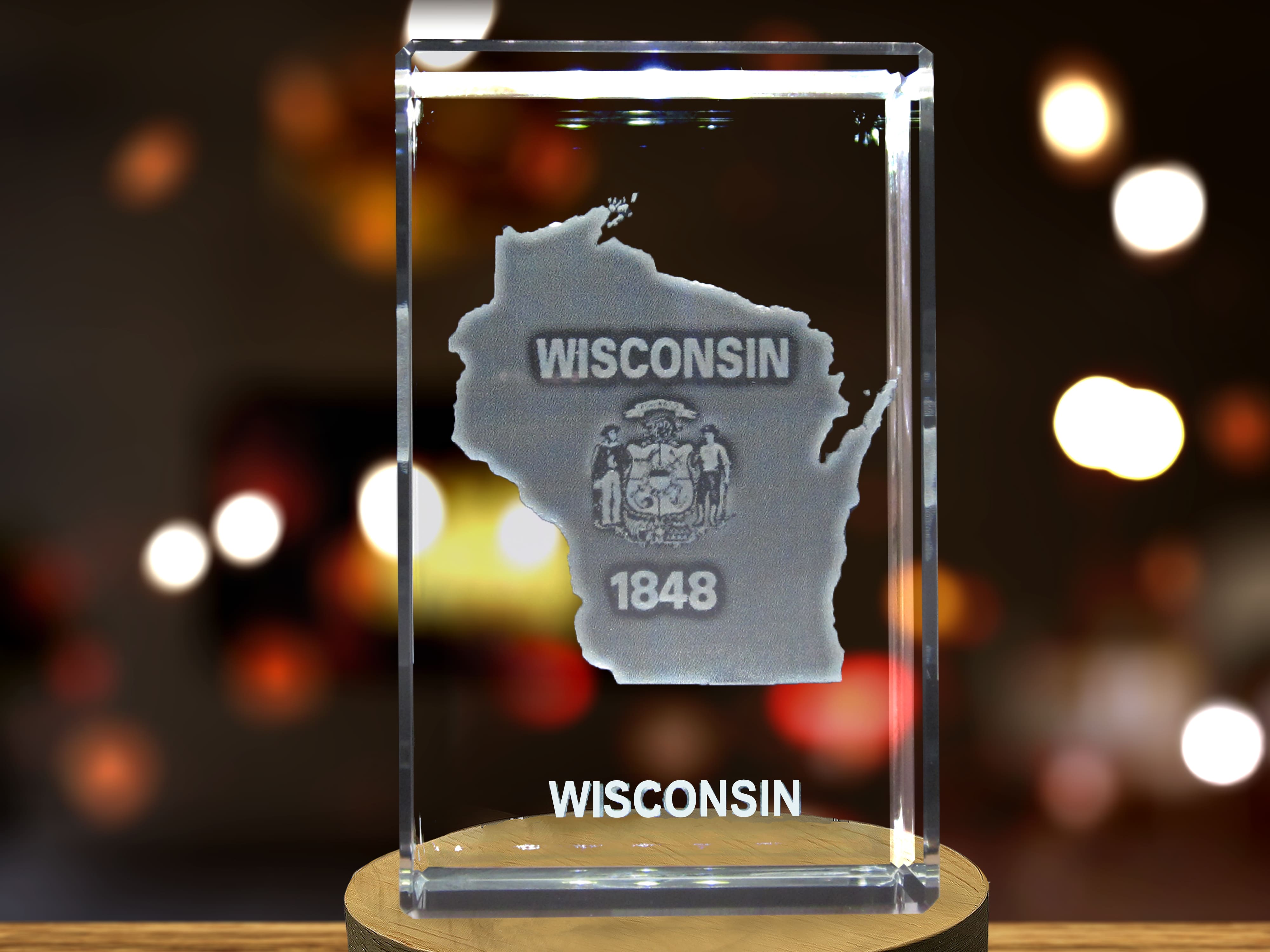 Wisconsin 3D Engraved Crystal 3D Engraved Crystal Keepsake/Gift/Decor/Collectible/Souvenir A&B Crystal Collection