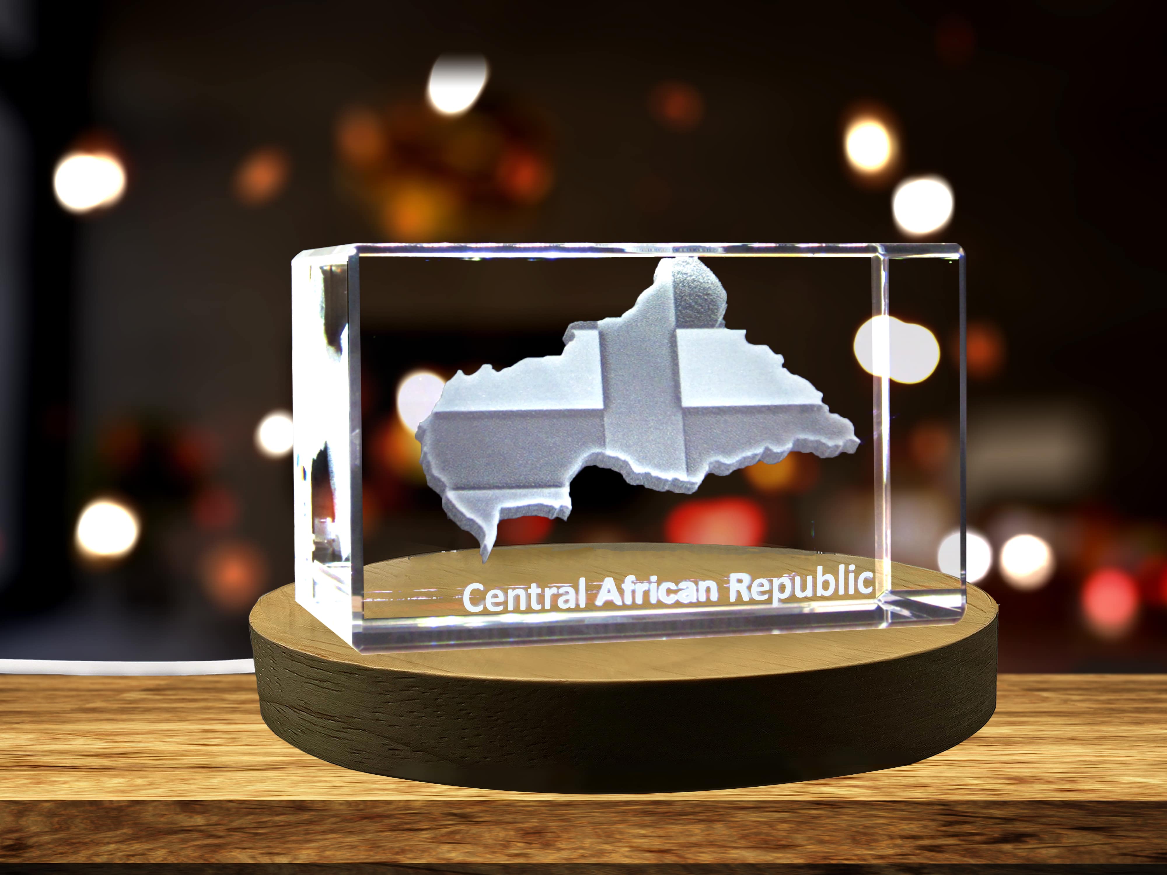 Central African Republic 3D Engraved Crystal 3D Engraved Crystal Keepsake/Gift/Decor/Collectible/Souvenir A&B Crystal Collection
