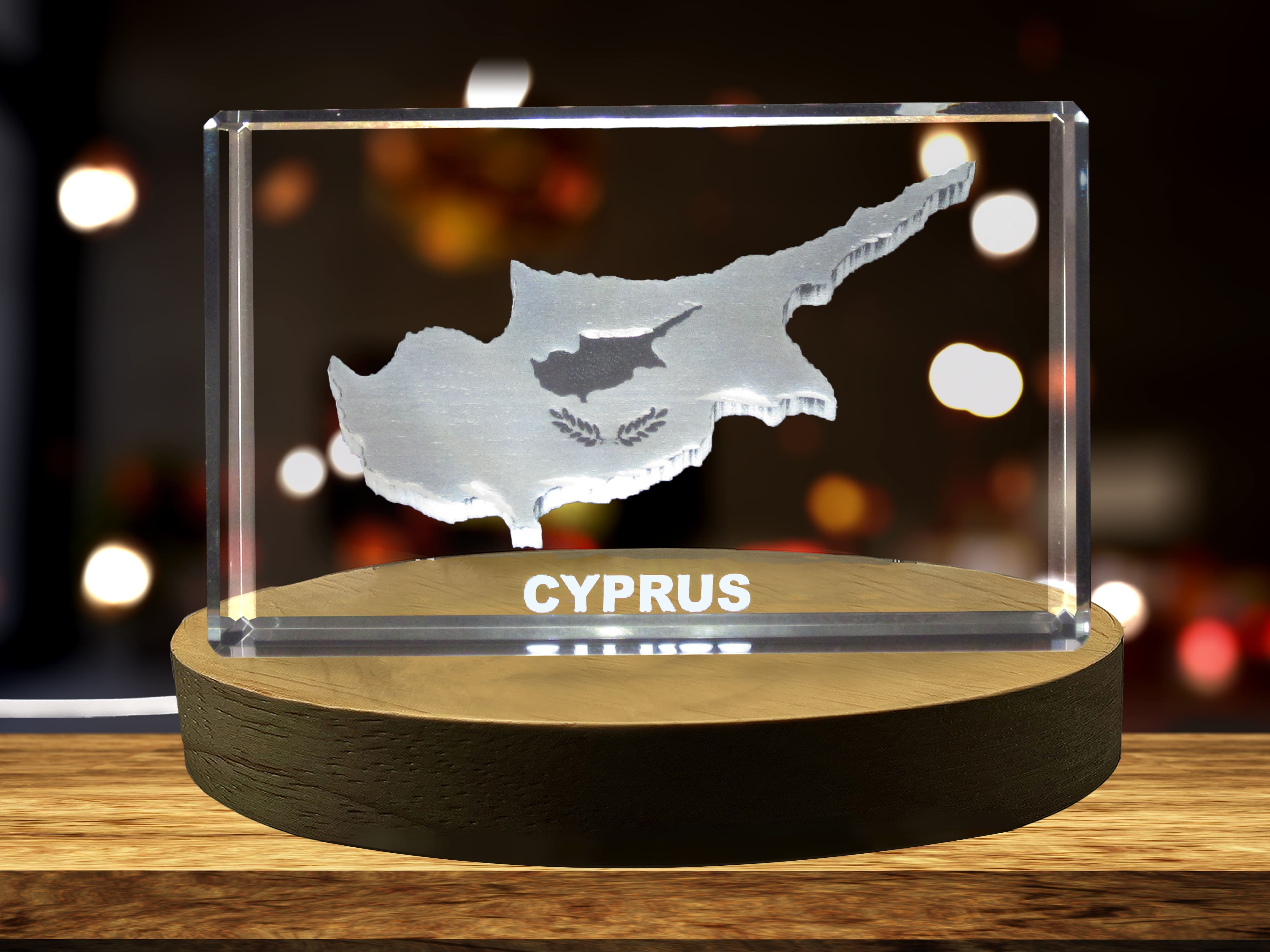 Cyprus 3D Engraved Crystal 3D Engraved Crystal Keepsake/Gift/Decor/Collectible/Souvenir A&B Crystal Collection