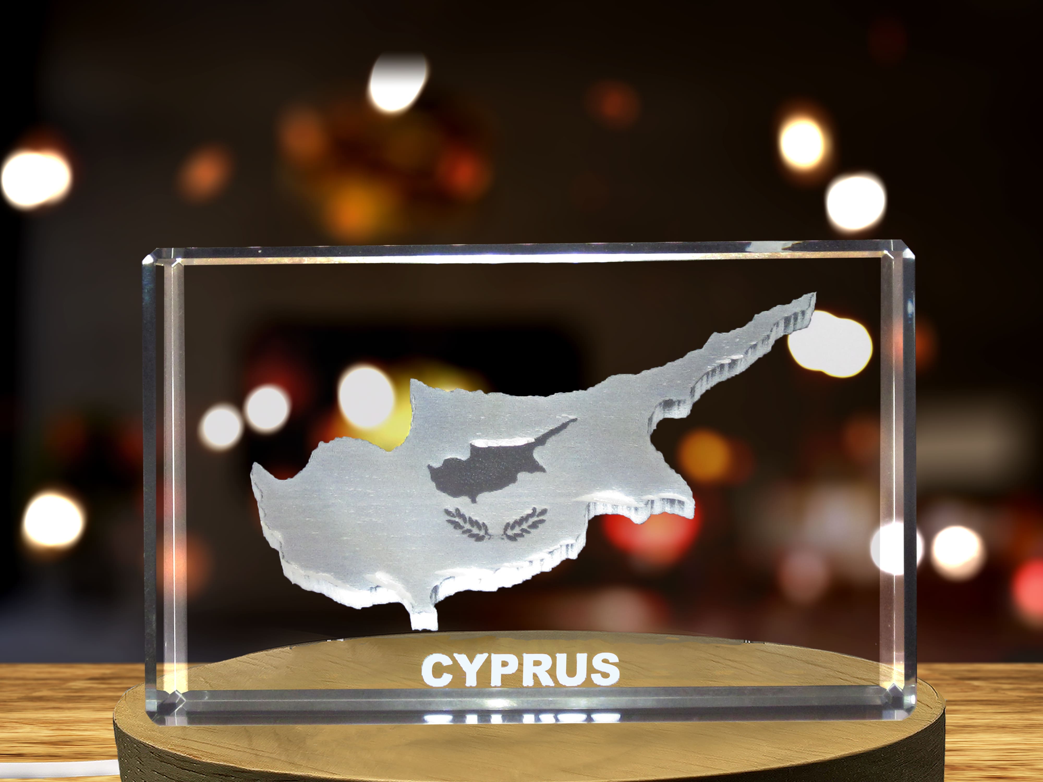 Cyprus 3D Engraved Crystal 3D Engraved Crystal Keepsake/Gift/Decor/Collectible/Souvenir A&B Crystal Collection