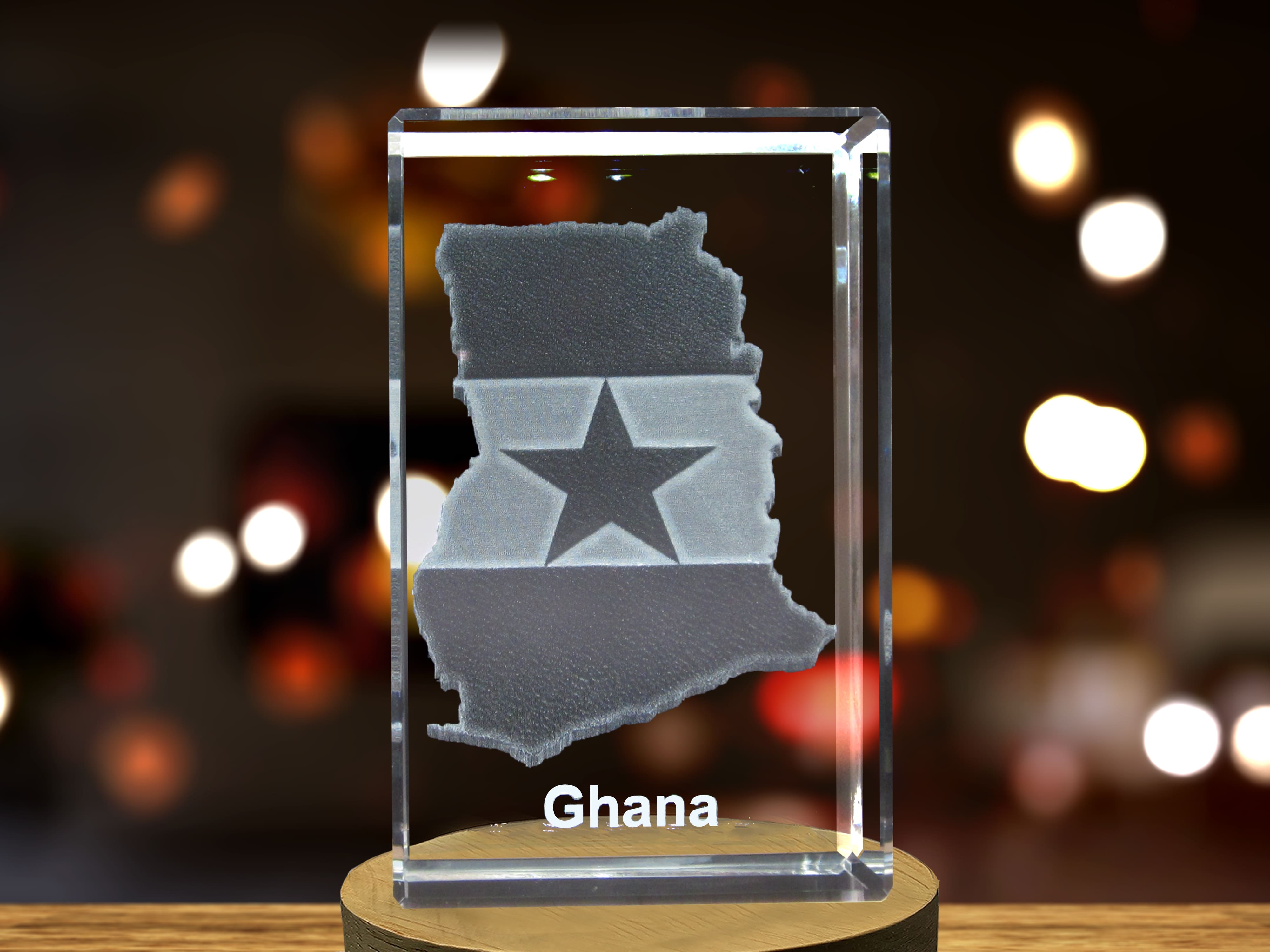 Ghana 3D Engraved Crystal 3D Engraved Crystal Keepsake/Gift/Decor/Collectible/Souvenir A&B Crystal Collection
