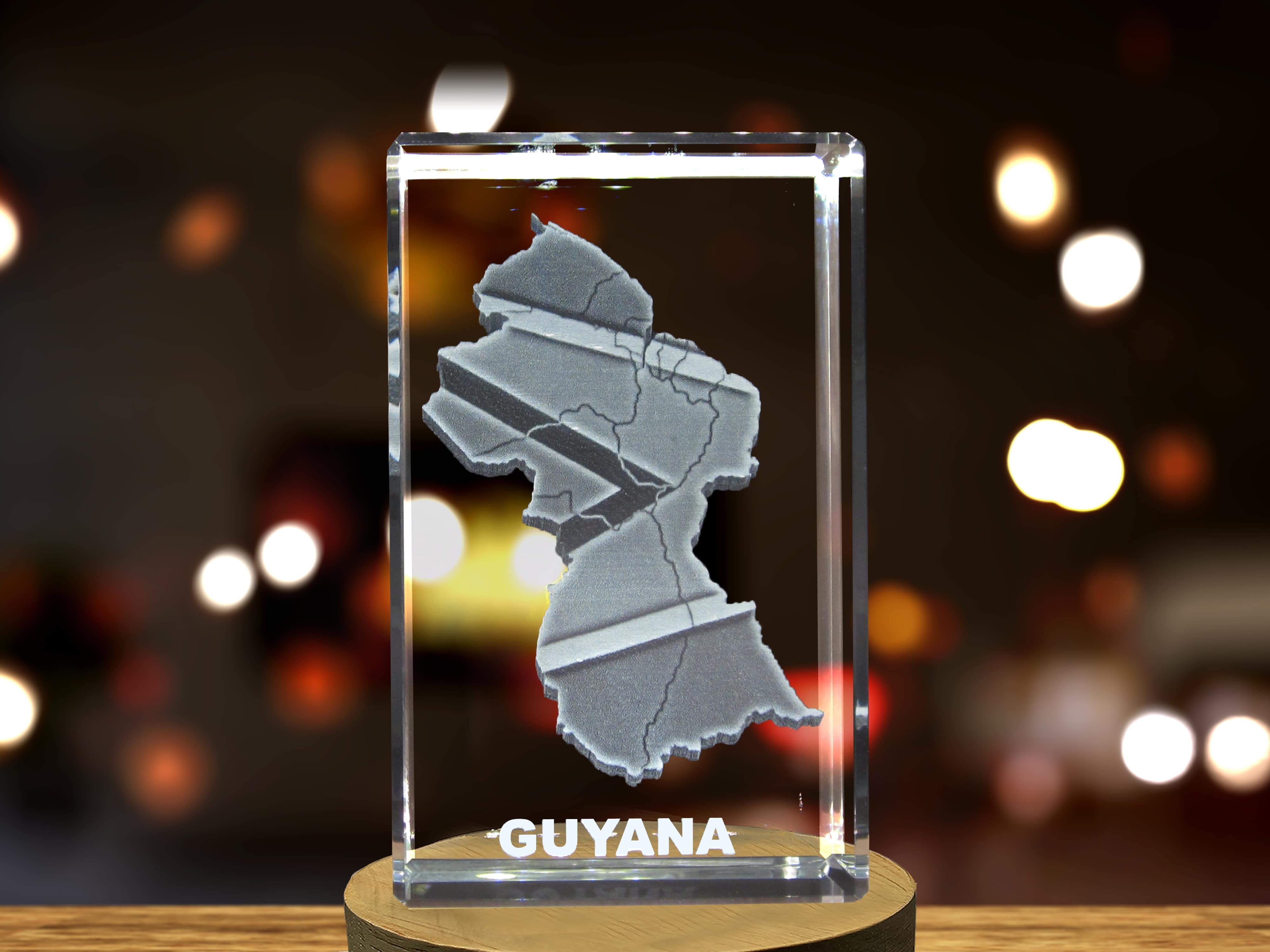 Guyana 3D Engraved Crystal 3D Engraved Crystal Keepsake/Gift/Decor/Collectible/Souvenir A&B Crystal Collection