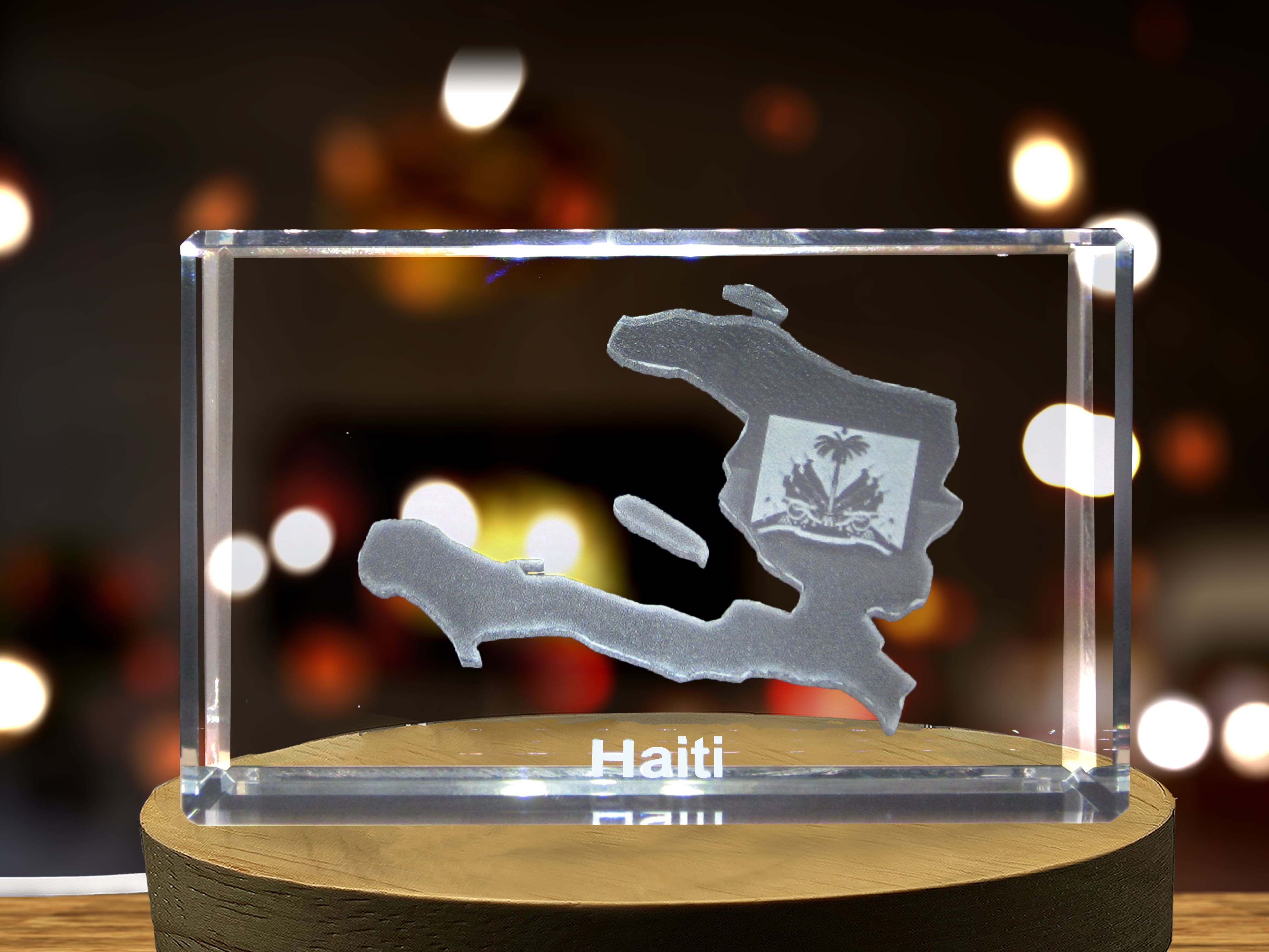 Haiti 3D Engraved Crystal 3D Engraved Crystal Keepsake/Gift/Decor/Collectible/Souvenir A&B Crystal Collection