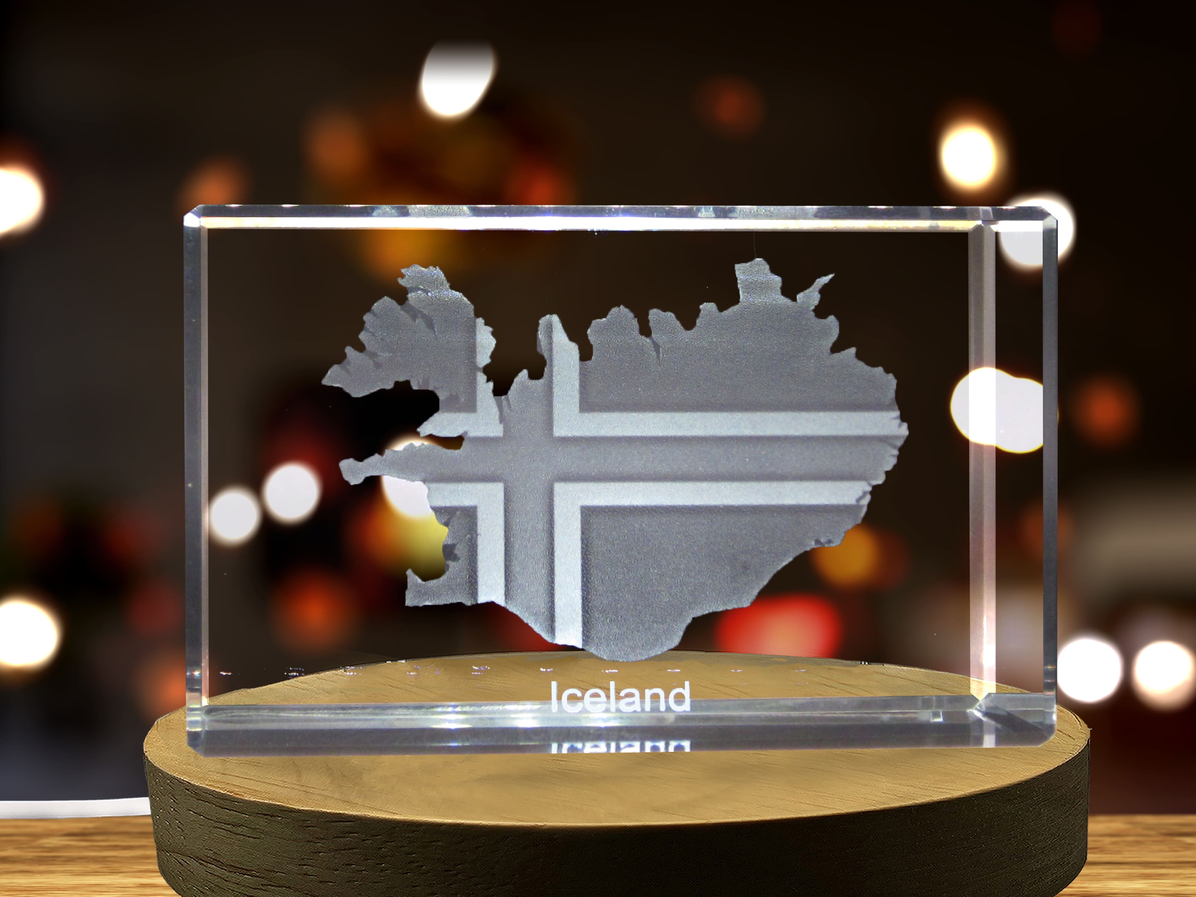 Iceland 3D Engraved Crystal 3D Engraved Crystal Keepsake/Gift/Decor/Collectible/Souvenir A&B Crystal Collection