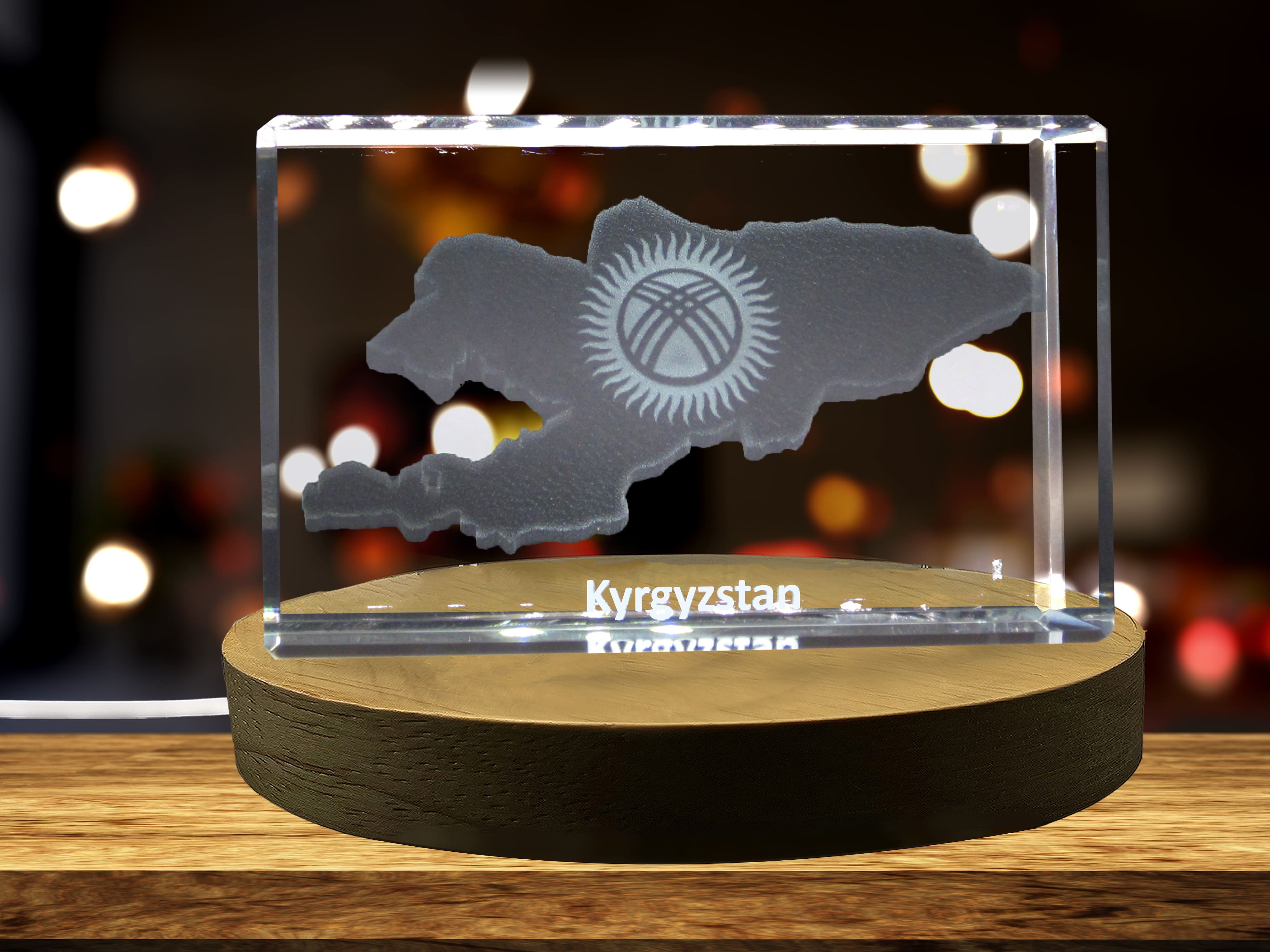 Kyrgyzstan 3D Engraved Crystal 3D Engraved Crystal Keepsake/Gift/Decor/Collectible/Souvenir A&B Crystal Collection